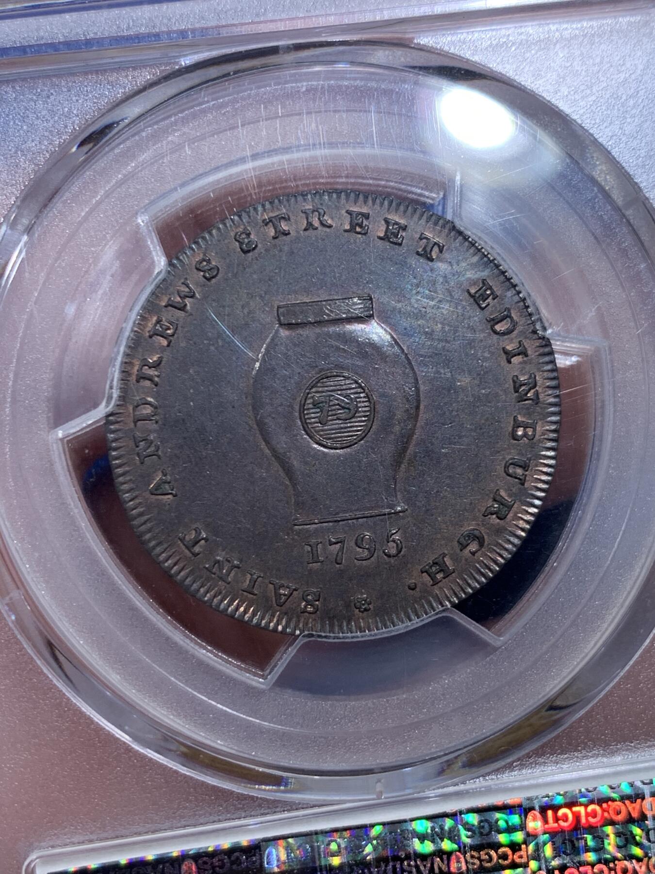 《竞宝斋》第425场 周日，周一  2场连拍 （全场包邮） PCGS MS63BN 英国 苏格兰 1795年 洛锡安人 1/2便士 代币 非常少见的品种 深打细节 可藏