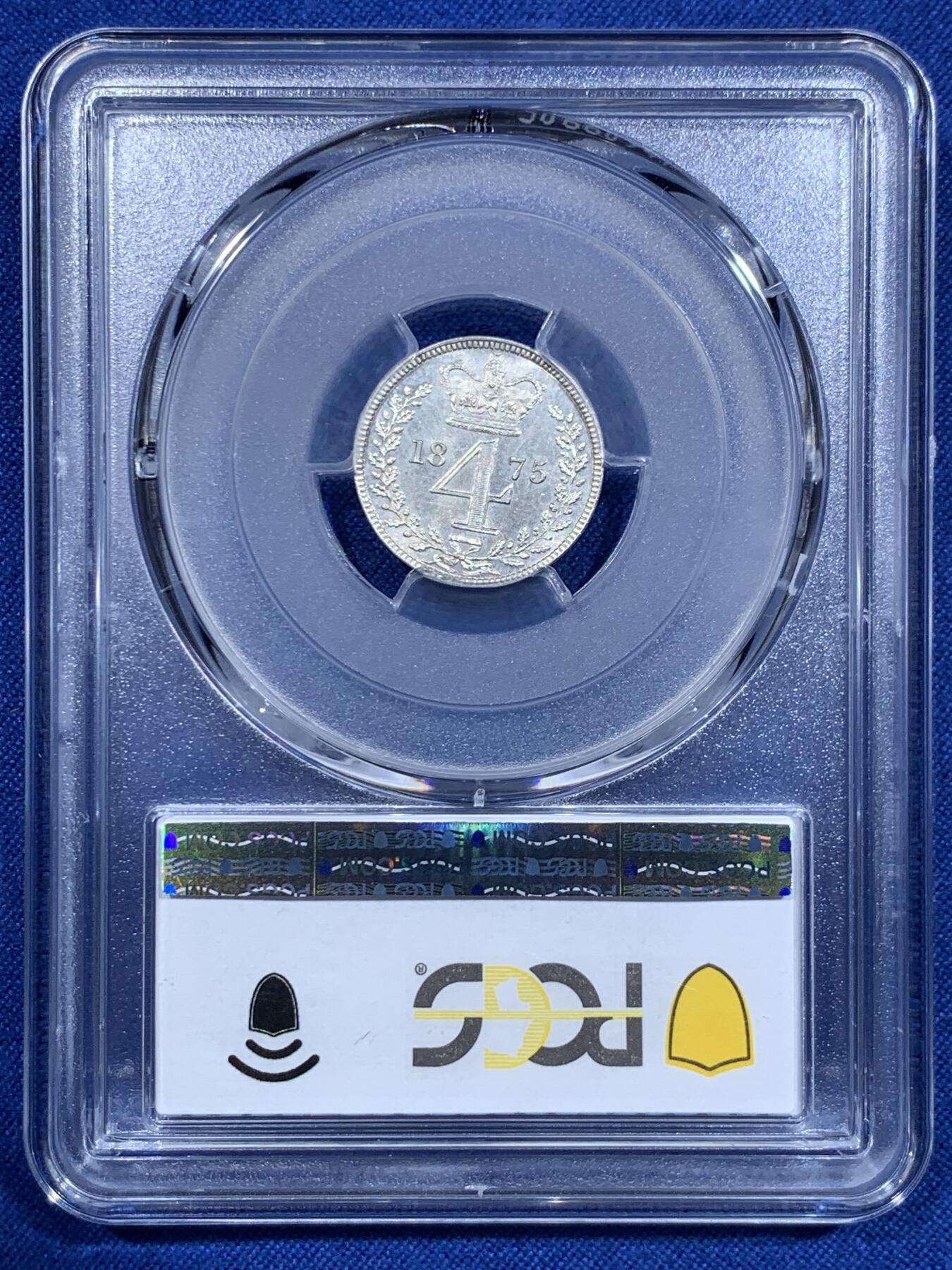 《竞宝斋》第425场 周日，周一  2场连拍 （全场包邮） 四枚一组 PCGS PL UNC-64 英国1875小维濯足币，原光状态，打制犀利，可惜一枚没给分，非常少的品种。细节见图