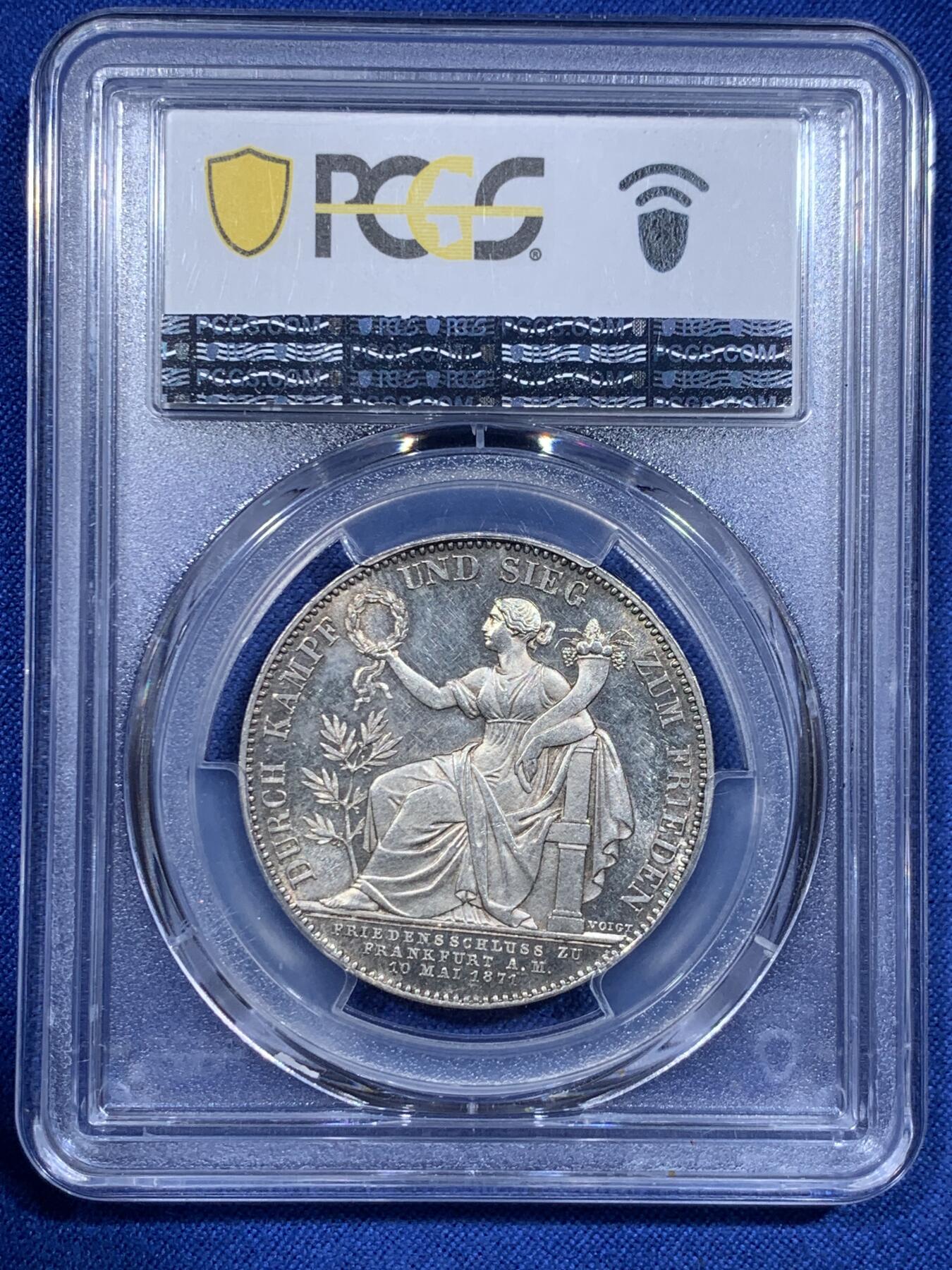 《竞宝斋》第425场 周日，周一  2场连拍 （全场包邮） PCGS MS63PL 德国1871年巴伐利亚路德维希二世普法战争胜利泰勒 PL底板 非常难得的胜利泰勒 目前任何品种的PL泰勒都是受追捧对象 PC亚军分 更高分仅一枚