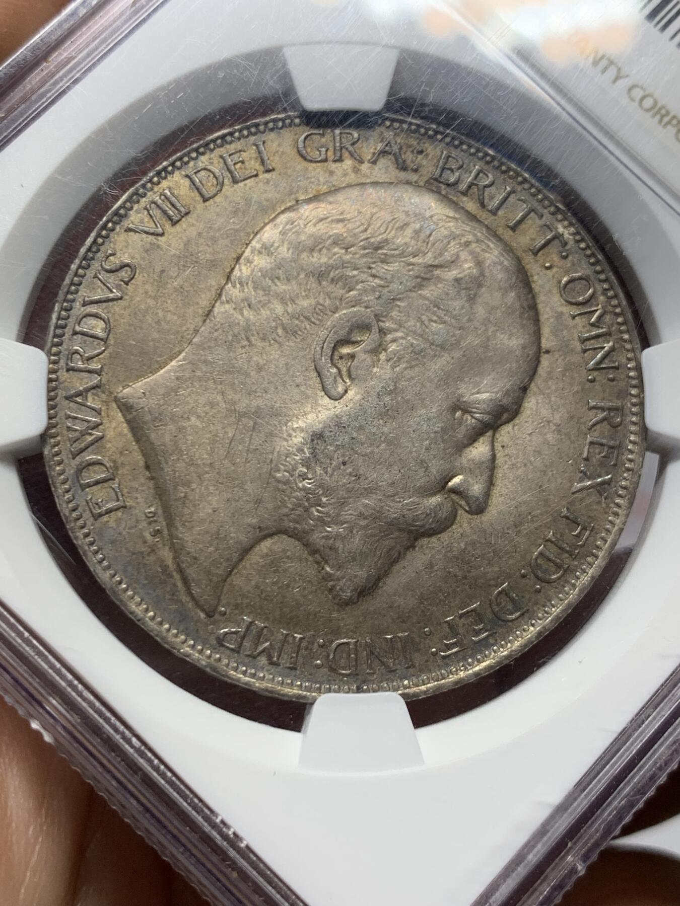 《竞宝斋》第425场 周日，周一  2场连拍 （全场包邮） NGC AU58 英国1902年爱德华七世马剑大银币