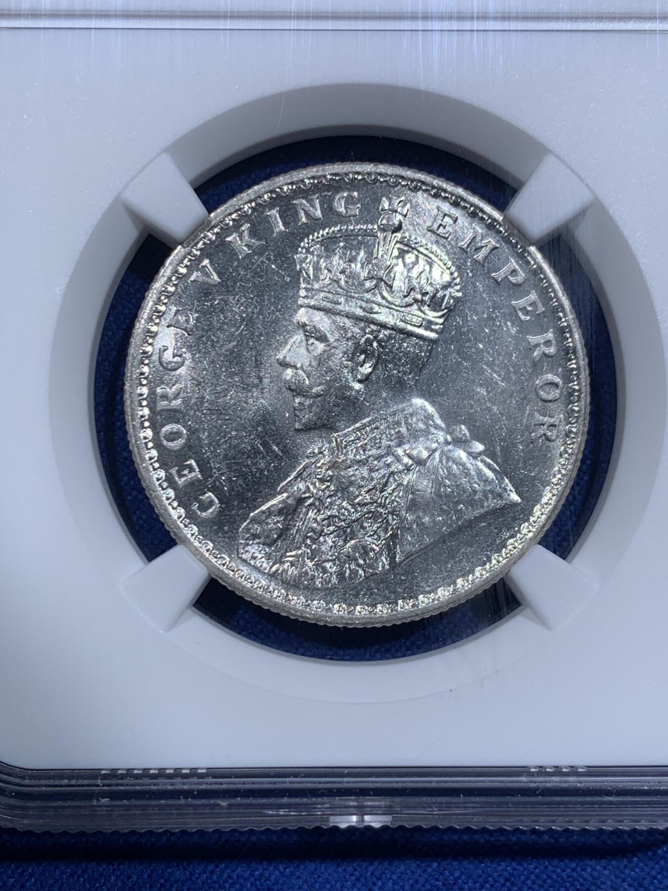 《竞宝斋》第425场 周日，周一  2场连拍 （全场包邮） NGC MS61 英属印度1919年乔治五世1卢比银币