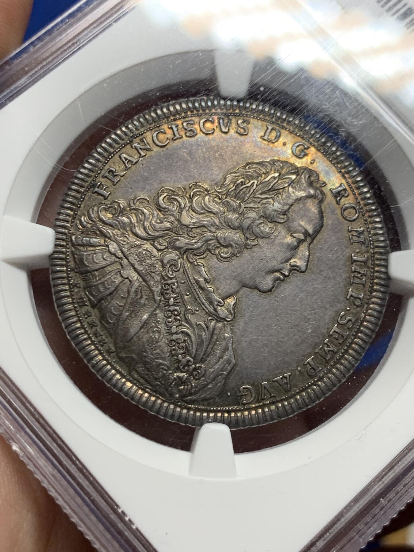《竞宝斋》第425场 周日，周一  2场连拍 （全场包邮） 亚军分 NGC MS63 德国 1746年 施韦比施哈尔市 弗朗茨一世 1/2泰勒银币 发行量只有802的名誉品种