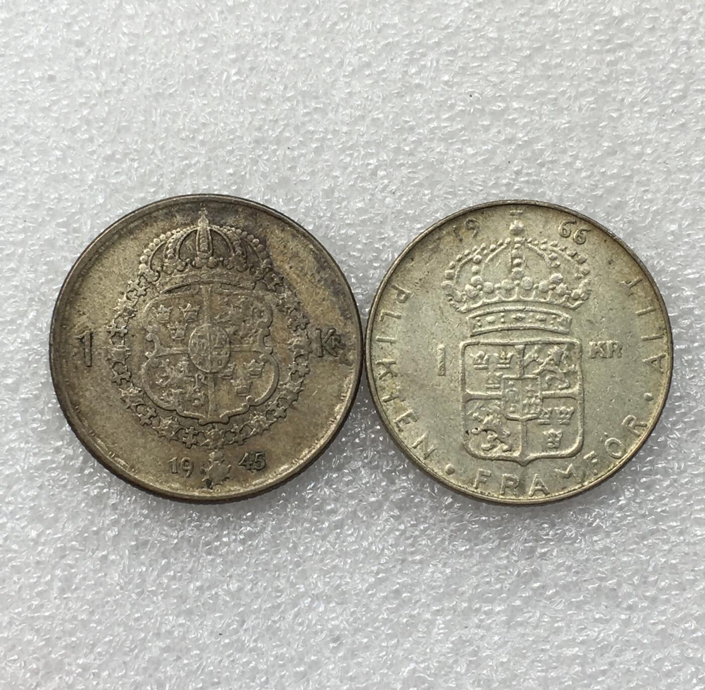 世界钱币专场拍卖 1945.1966年瑞典古斯塔夫1克朗流通银币 2枚一组 14克