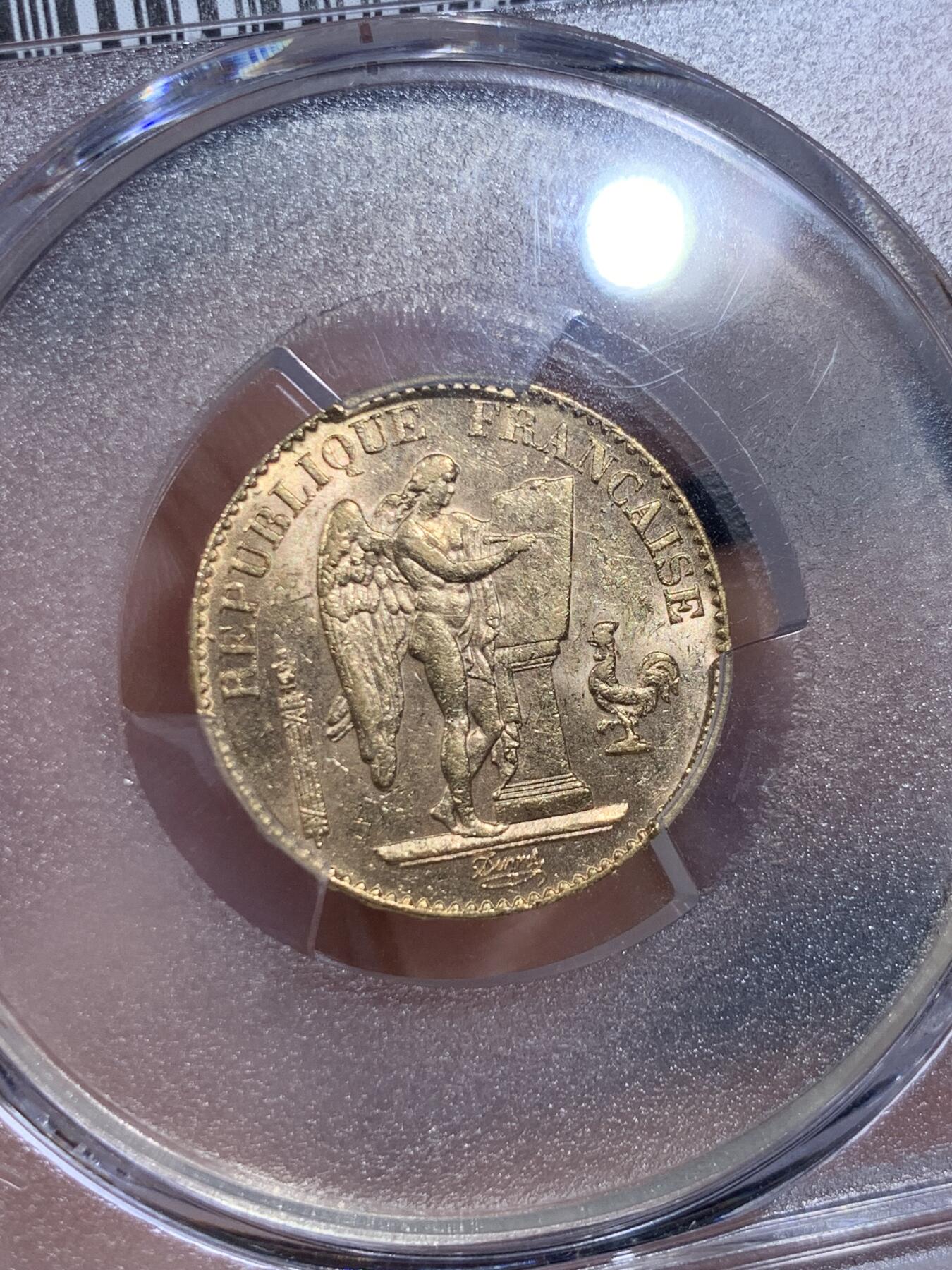 《竞宝斋》第425场 周日，周一  2场连拍 （全场包邮） PCGS MS62 法国1898年A版20法郎金币 900金 6.45克