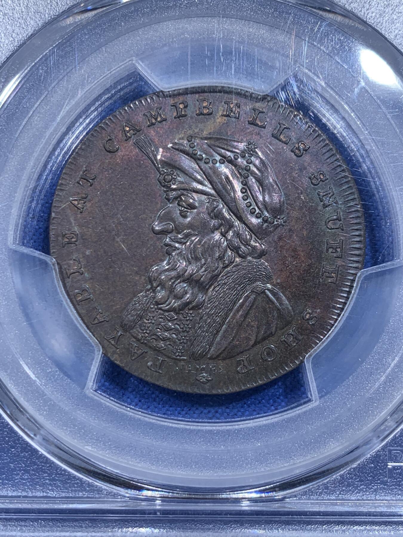 《竞宝斋》第425场 周日，周一  2场连拍 （全场包邮） PCGS MS63BN 英国 苏格兰 1795年 洛锡安人 1/2便士 代币 非常少见的品种 深打细节 可藏