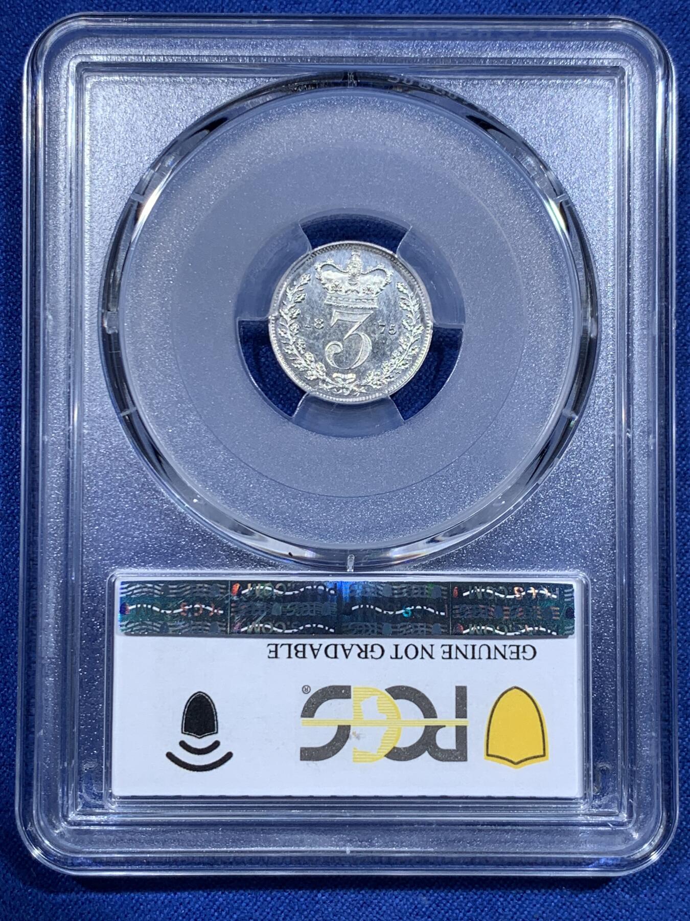 《竞宝斋》第425场 周日，周一  2场连拍 （全场包邮） 四枚一组 PCGS PL UNC-64 英国1875小维濯足币，原光状态，打制犀利，可惜一枚没给分，非常少的品种。细节见图