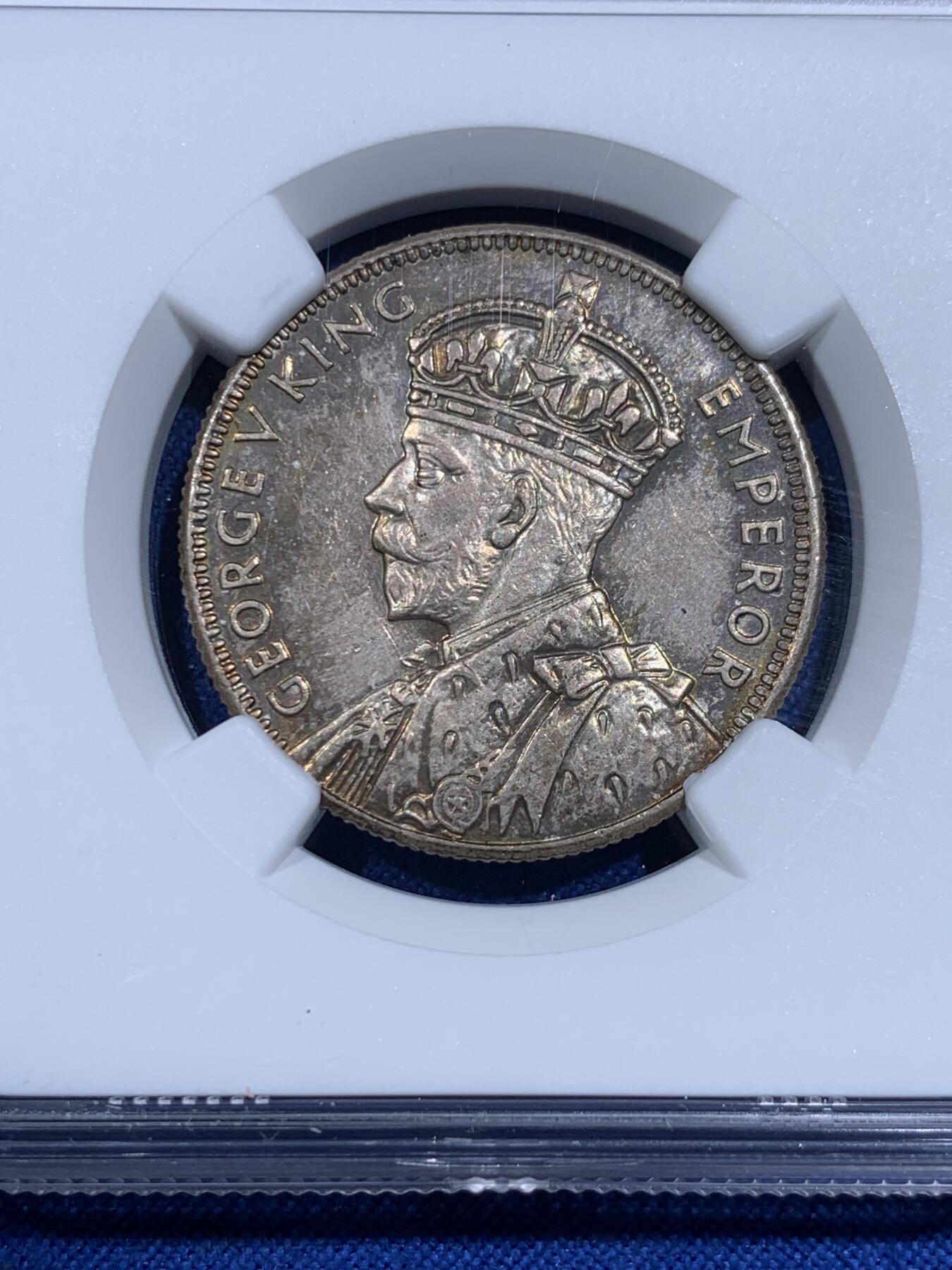 《竞宝斋》第425场 周日，周一  2场连拍 （全场包邮） 名誉品 NGC MS64 澳大利亚 1934-35 乔治五世 维多利亚州和墨尔本建城一百周年纪念银币 2023年同分6800成交