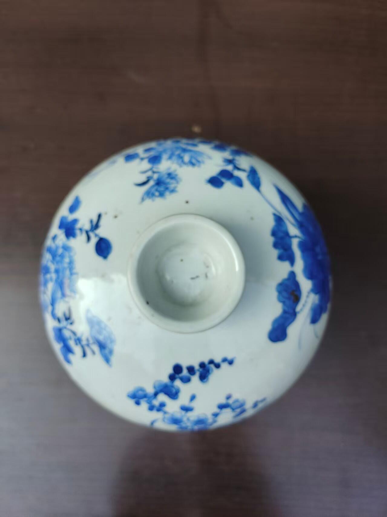 清代道光青花盖缸，画工好，器型好，尺寸大，完整漂亮