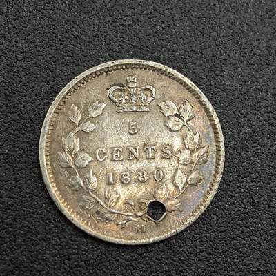 【淘币小摊】限时拍第七百五十九拍  国庆10连拍 小银币场 外出13号发货 满百包邮可预留两周  周一统一发货  - 加拿大1880年维多利亚5分银币有孔