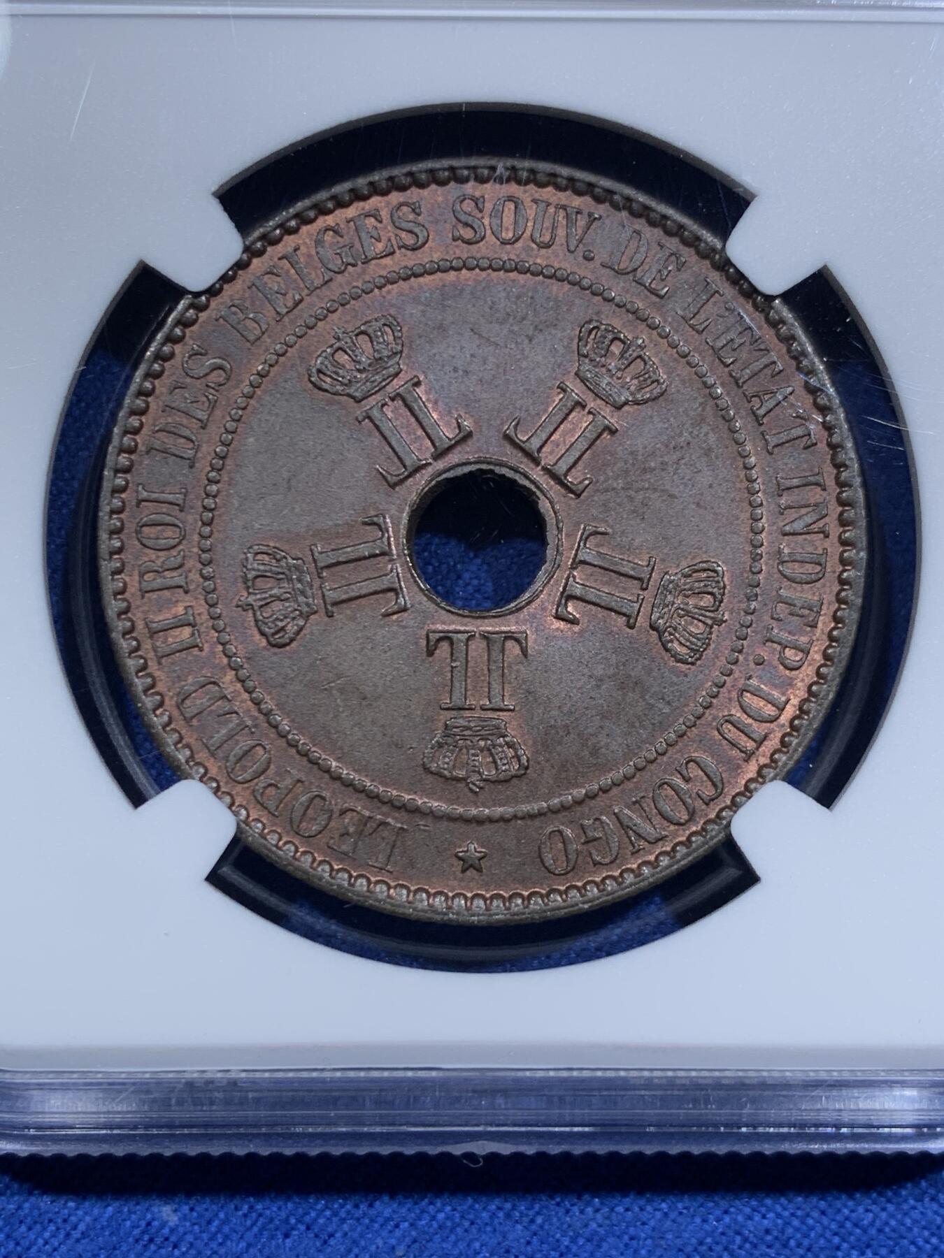 《竞宝斋》第425场 周日，周一  2场连拍 （全场包邮） NGC MS64BN 比属刚果1888年10分