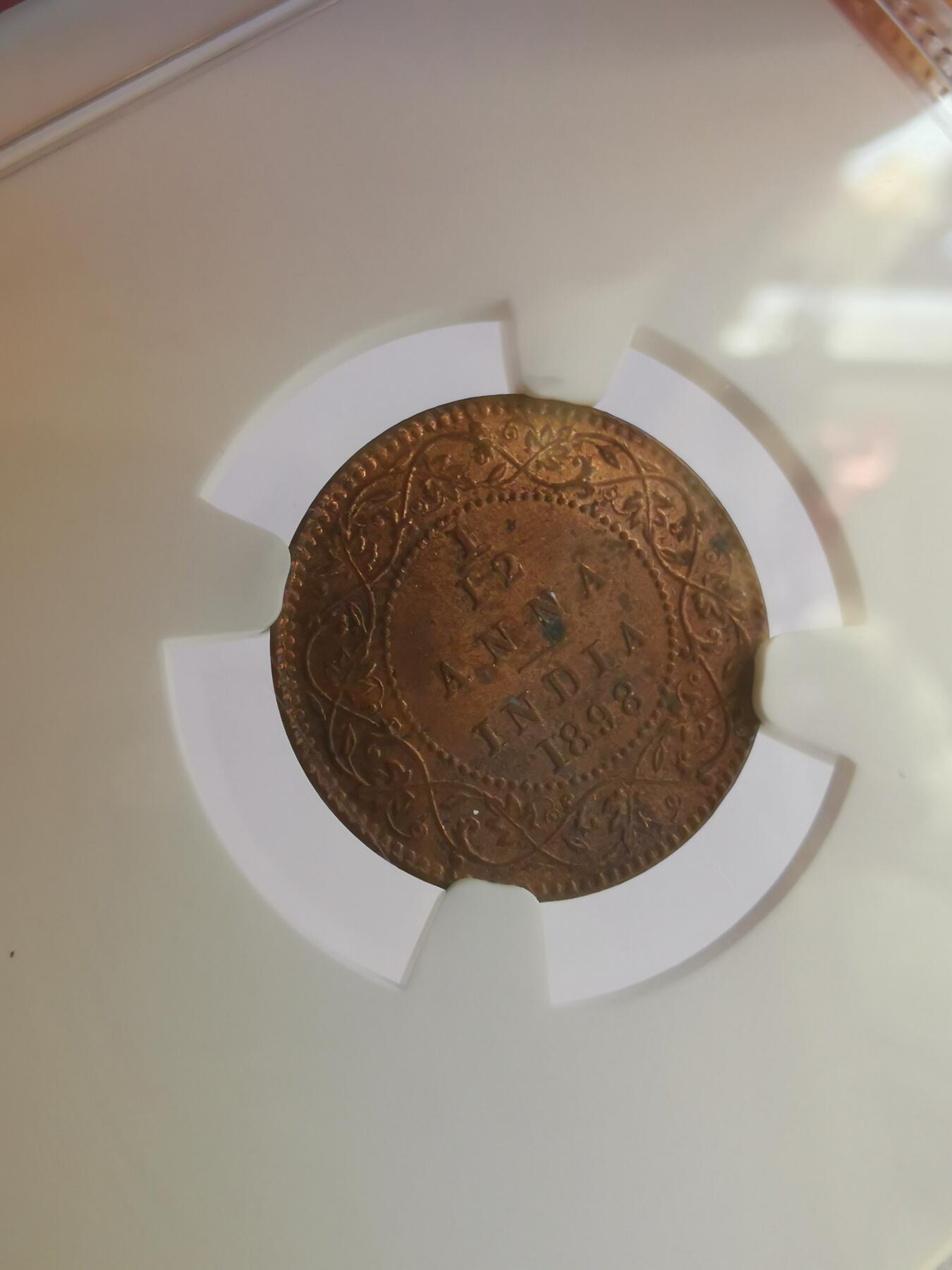 巨藏钱币第三期10月7日8点古今中外硬币套装银币 NGC-MS62英属印度1898年1/12安娜铜币