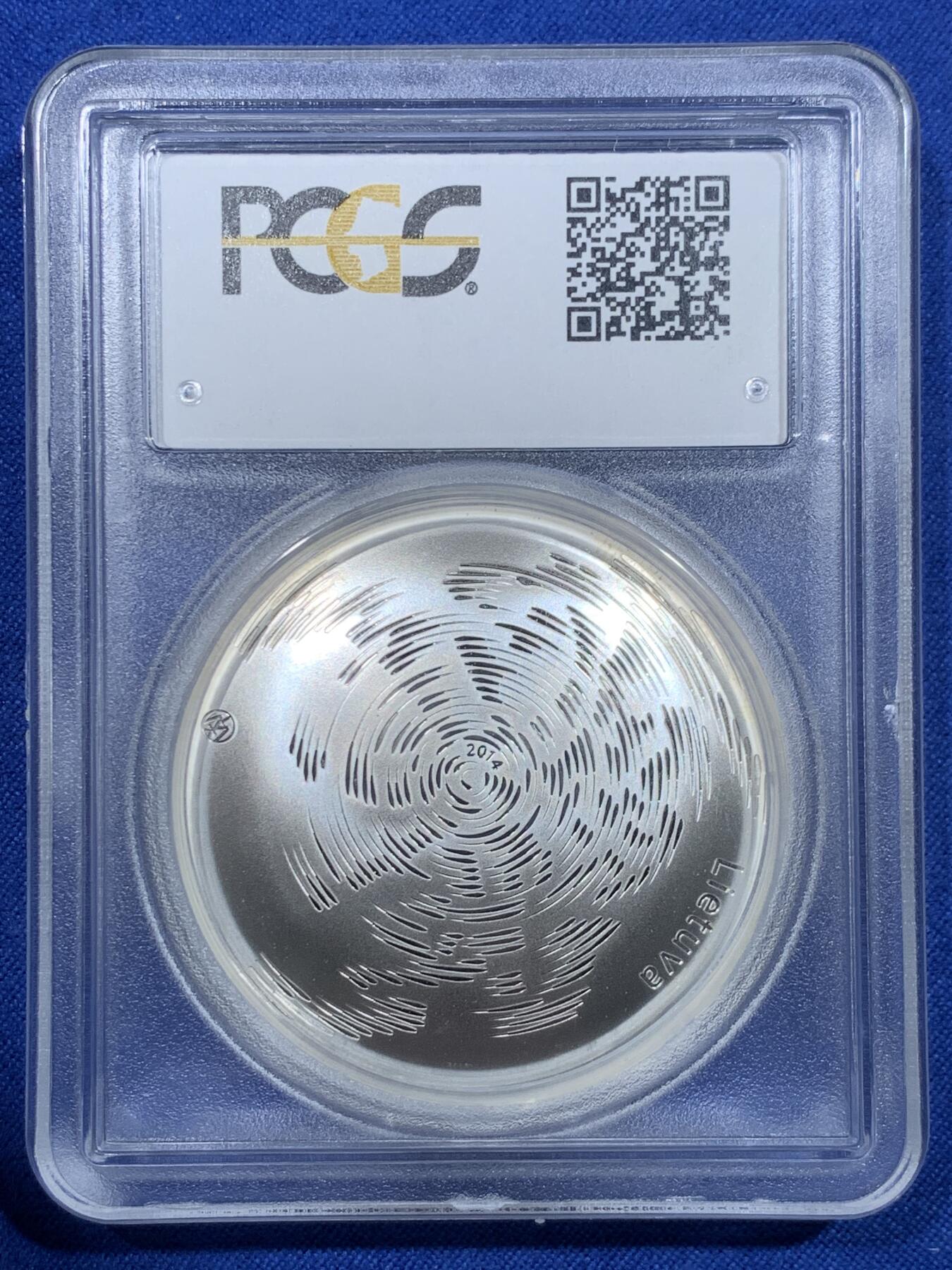 《竞宝斋》第425场 周日，周一  2场连拍 （全场包邮） PCGS PR69 立陶宛2014年最后的拉特弧形镶嵌银珠50拉特精制纪念银币（波罗的海货币绝唱！28.28克重，925银，43MM，限量发行3000枚，斩获2015年度硬币之星最佳银币第一名及原创技术第二名）加厚盒