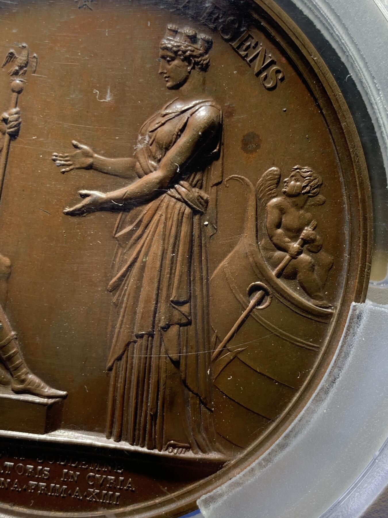 《竞宝斋》第425场 周日，周一  2场连拍 （全场包邮） PCGS SP64 法国1804年拿破仑一世皇帝加冕大铜章，68mm，拿皇登基，少见一流品相，加大加厚盒。