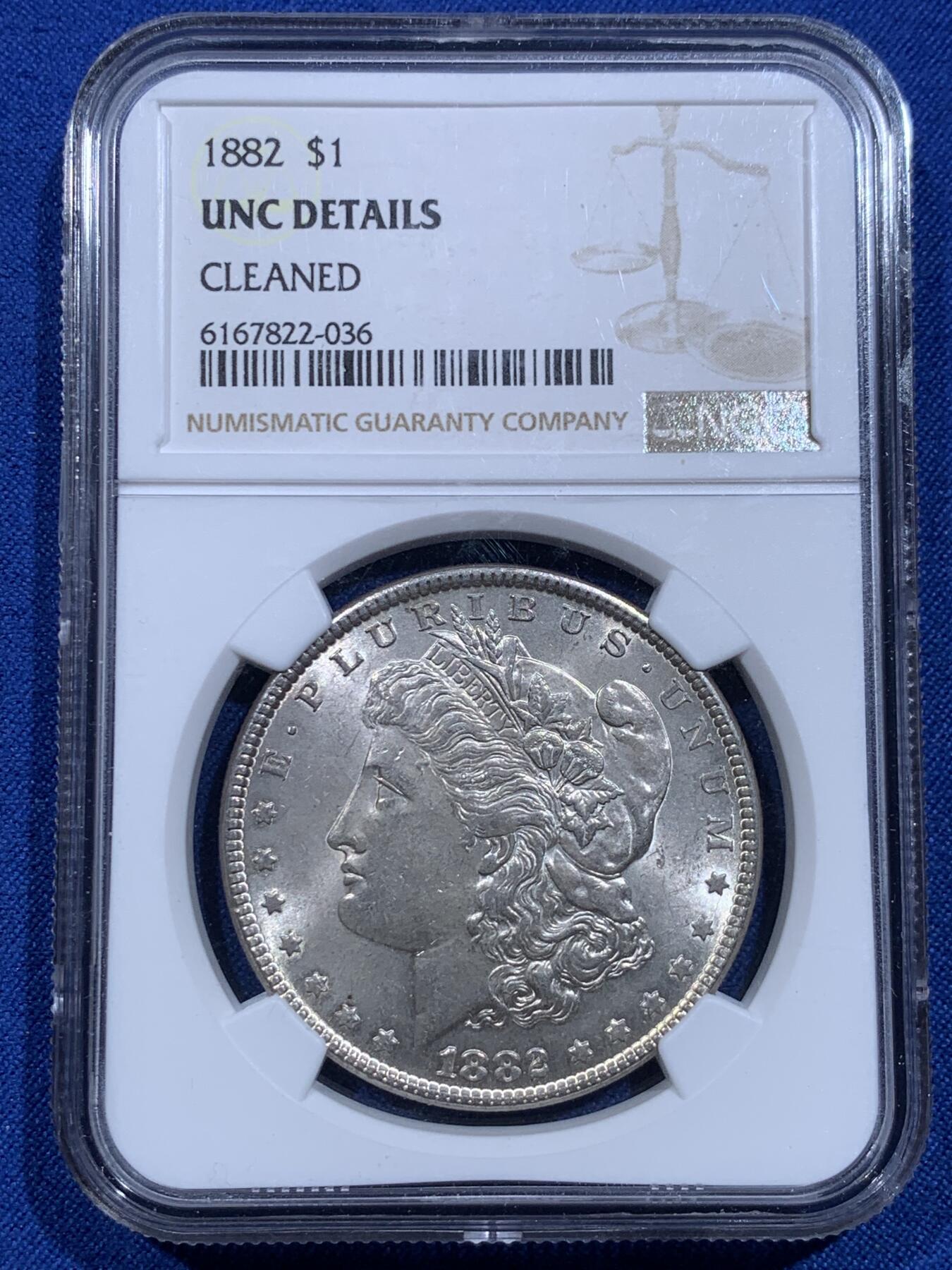 《竞宝斋》第425场 周日，周一  2场连拍 （全场包邮） NGC UNC 美国1882年摩根1美元银币