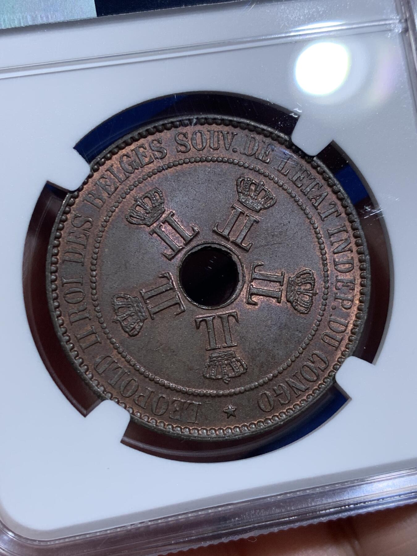 《竞宝斋》第425场 周日，周一  2场连拍 （全场包邮） NGC MS64BN 比属刚果1888年10分
