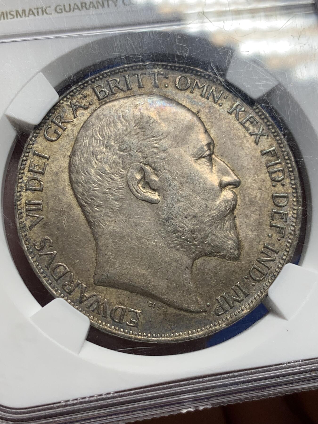 《竞宝斋》第425场 周日，周一  2场连拍 （全场包邮） NGC AU58 英国1902年爱德华七世马剑大银币