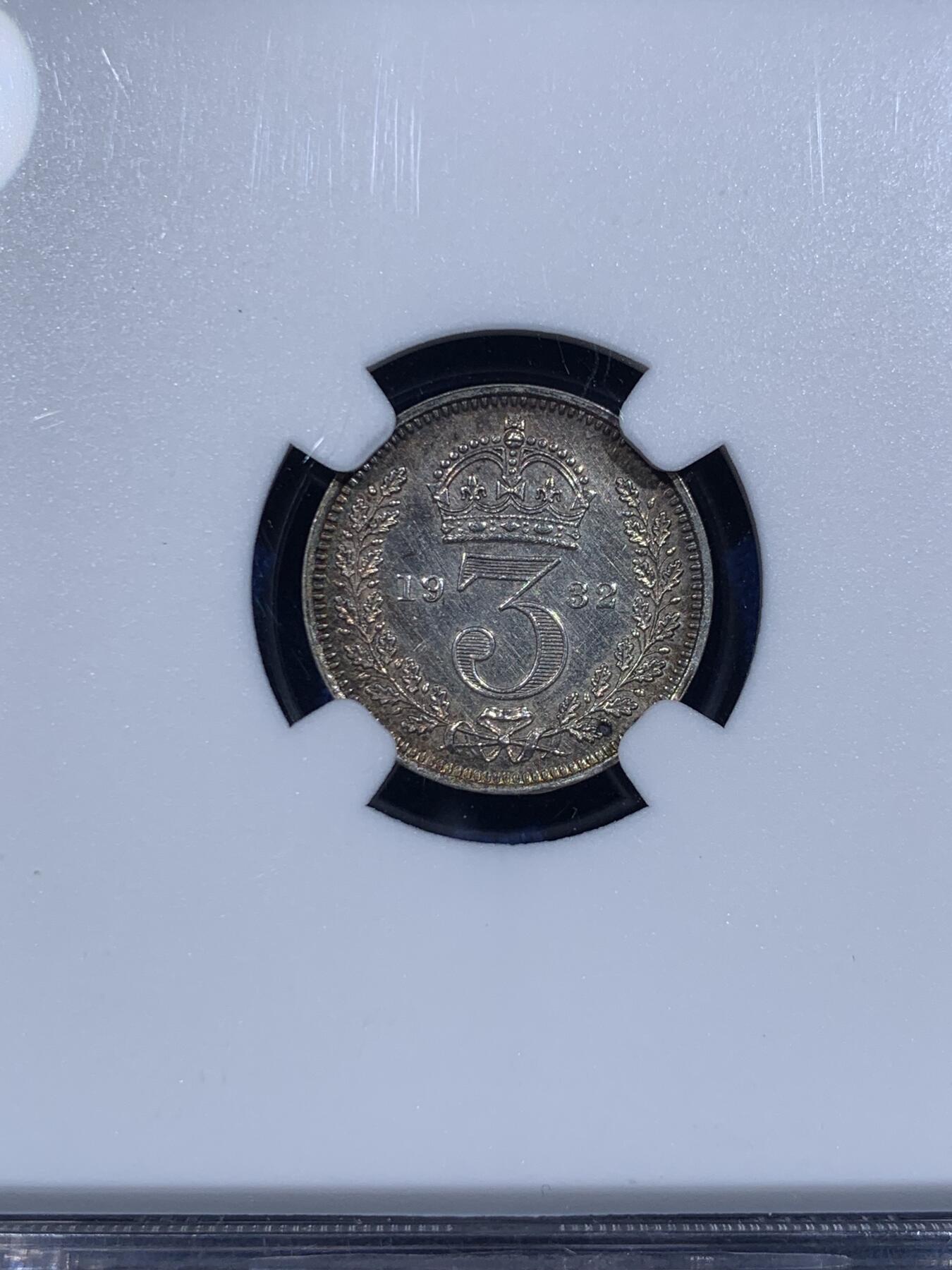 《竞宝斋》第425场 周日，周一  2场连拍 （全场包邮） 四枚一组 NGC UNC 英国1932年乔治五世灌足节一套（外拍编号保留，细节不错）