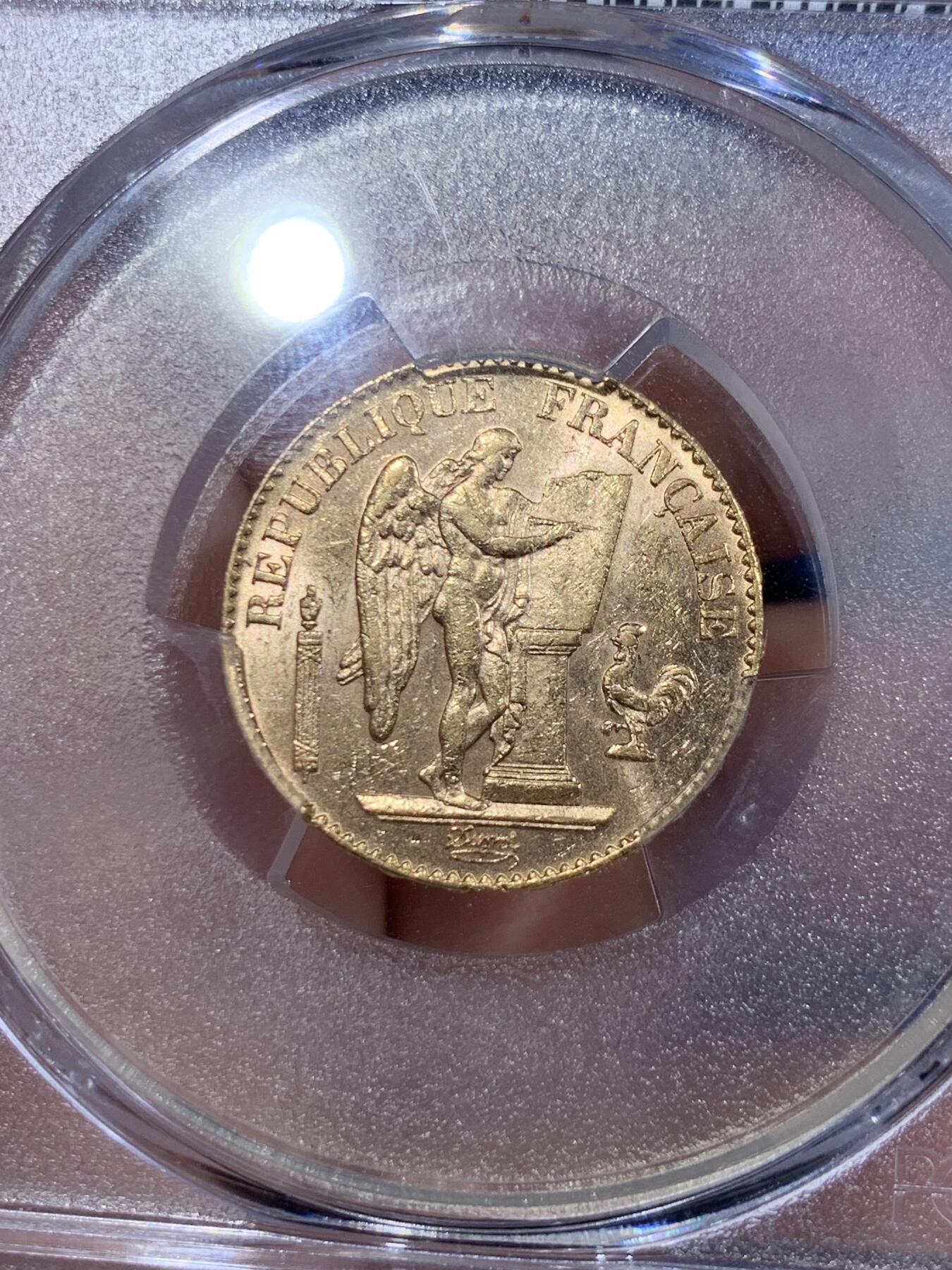 《竞宝斋》第425场 周日，周一  2场连拍 （全场包邮） PCGS MS62 法国1898年A版20法郎金币 900金 6.45克