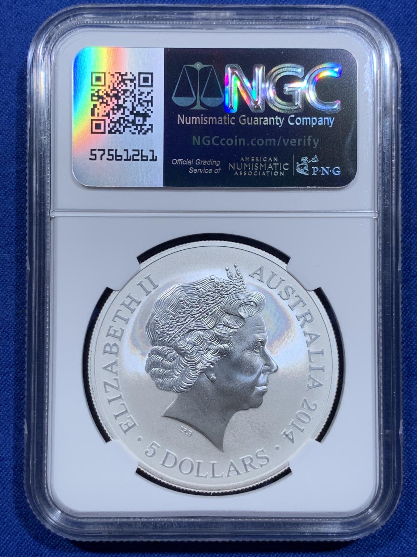 《竞宝斋》第425场 周日，周一  2场连拍 （全场包邮） NGC MS69 澳大利亚2014年维多利亚十字勋章纪念磨砂银币-5澳元（1盎司克重，999纯银，40MM，发行量3万枚，英联邦历史上最高荣誉勋章纪念币）