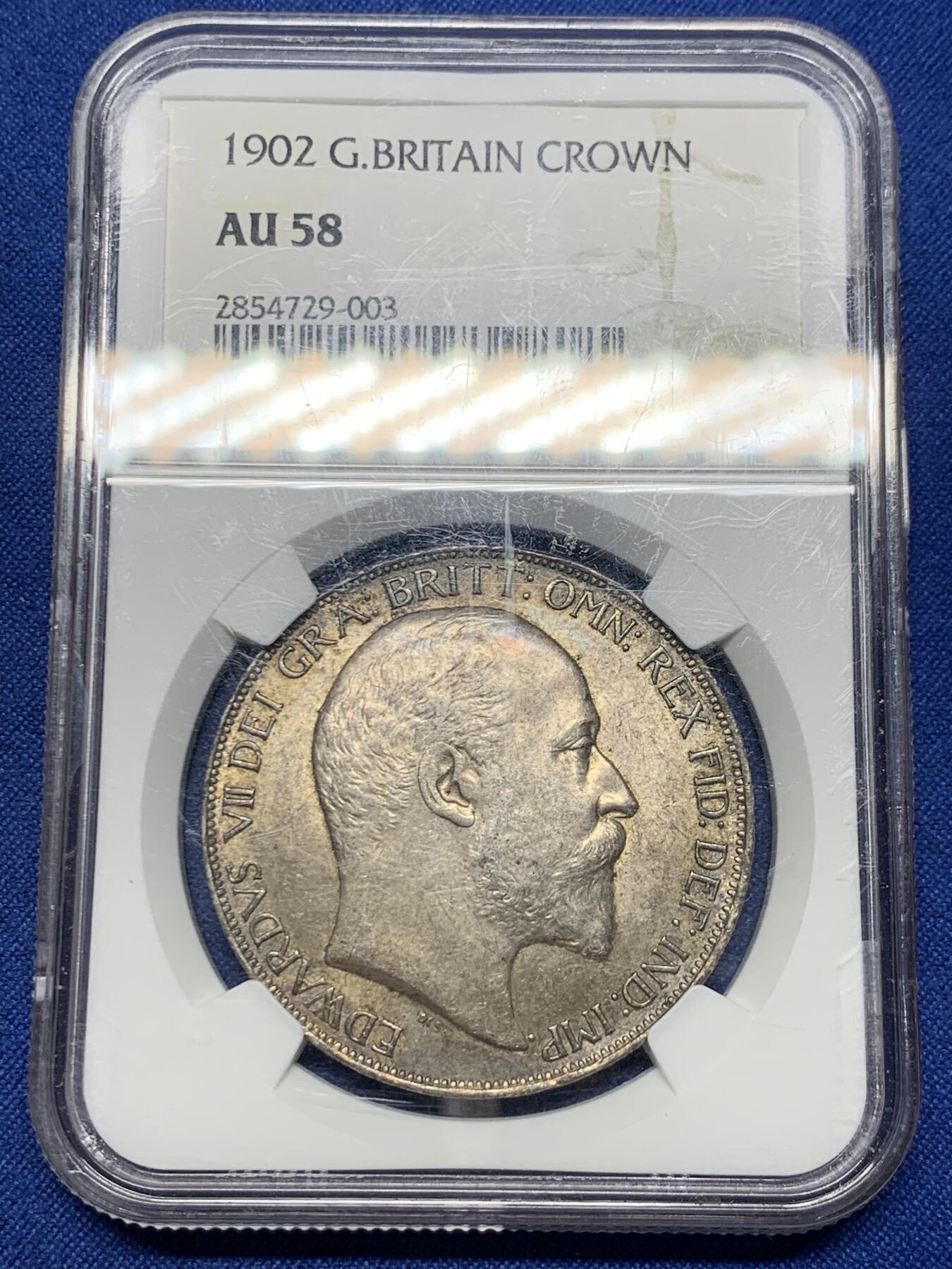《竞宝斋》第425场 周日，周一  2场连拍 （全场包邮） NGC AU58 英国1902年爱德华七世马剑大银币