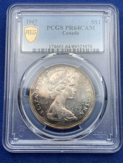 《竞宝斋》第425场 周日，周一  2场连拍 （全场包邮） - PCGS PR64CAM 加拿大1967年精制大雁1元 紫红色包浆