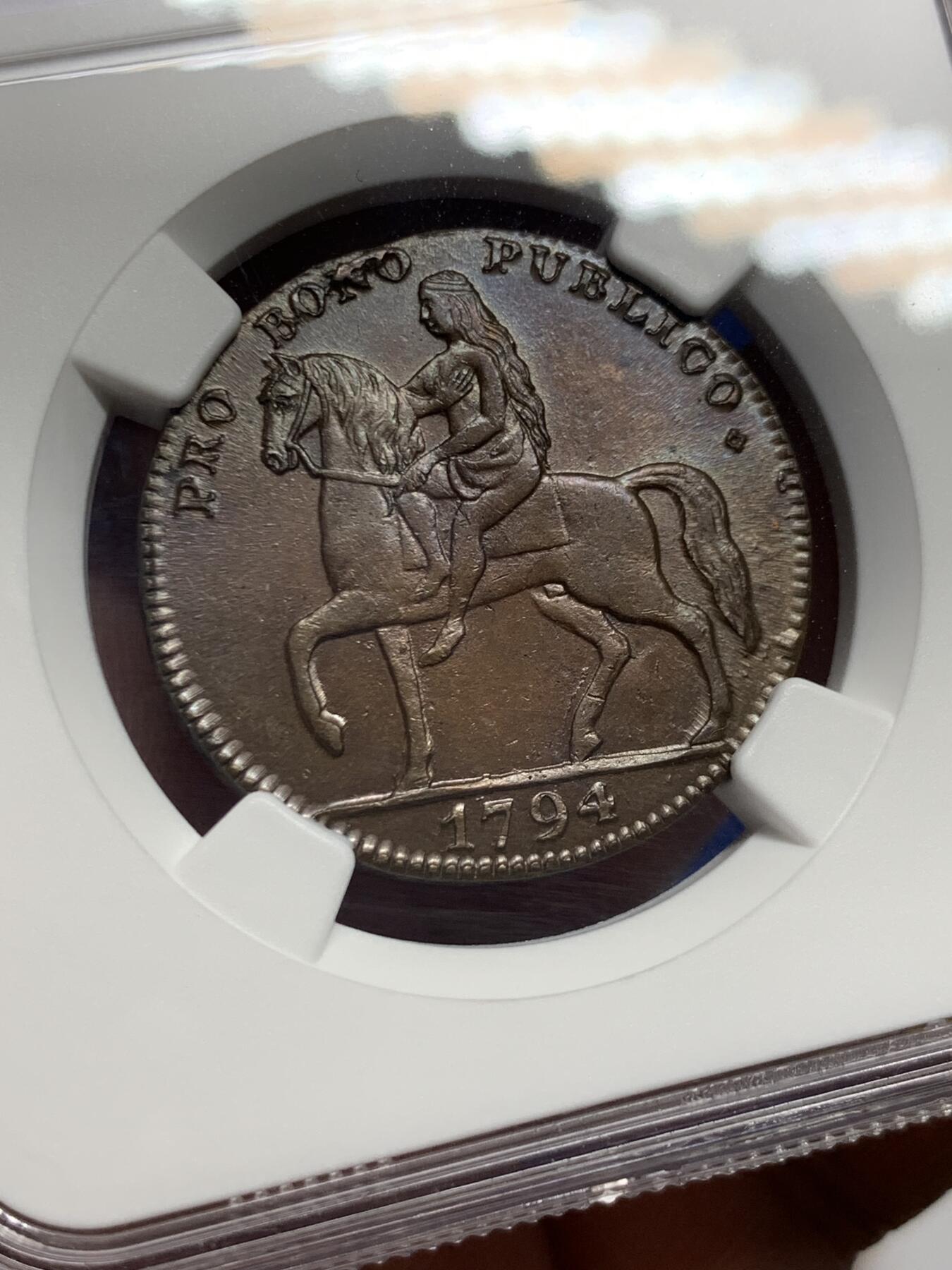 《竞宝斋》第425场 周日，周一  2场连拍 （全场包邮） NGC MS64BN 英国1794戈黛娃半便士（塔版），比象版少很多，细节极美打制深峻，英国代币热门品种。