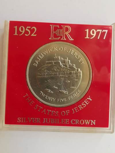 巨藏钱币第三期10月7日8点古今中外硬币套装银币 - 英属泽西岛1977年25便士1克朗型大镍币