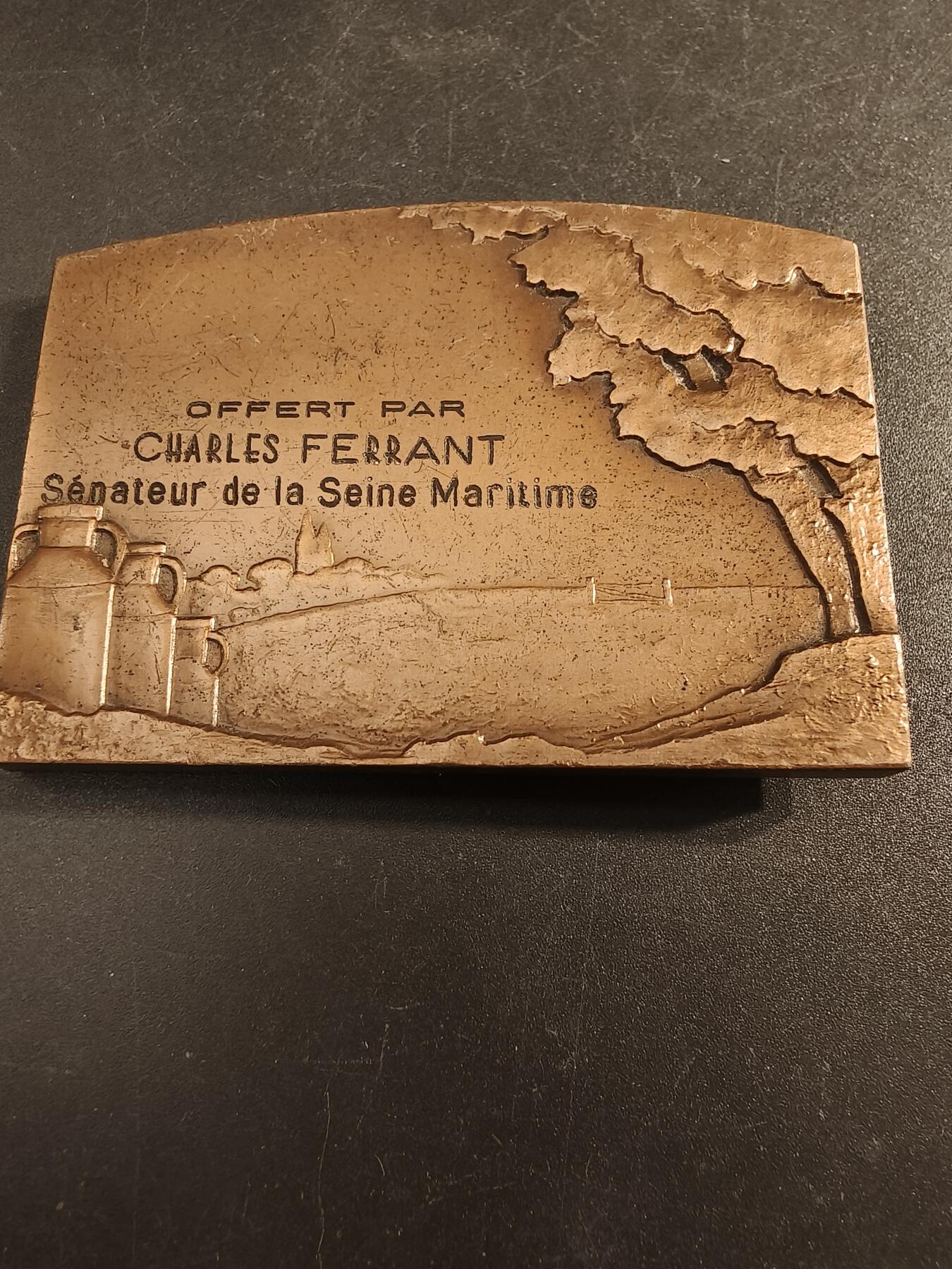 老王徽章第154期 法国塞纳市众议员赠方形大铜章     尺寸60×40mm.   重量115.5g 