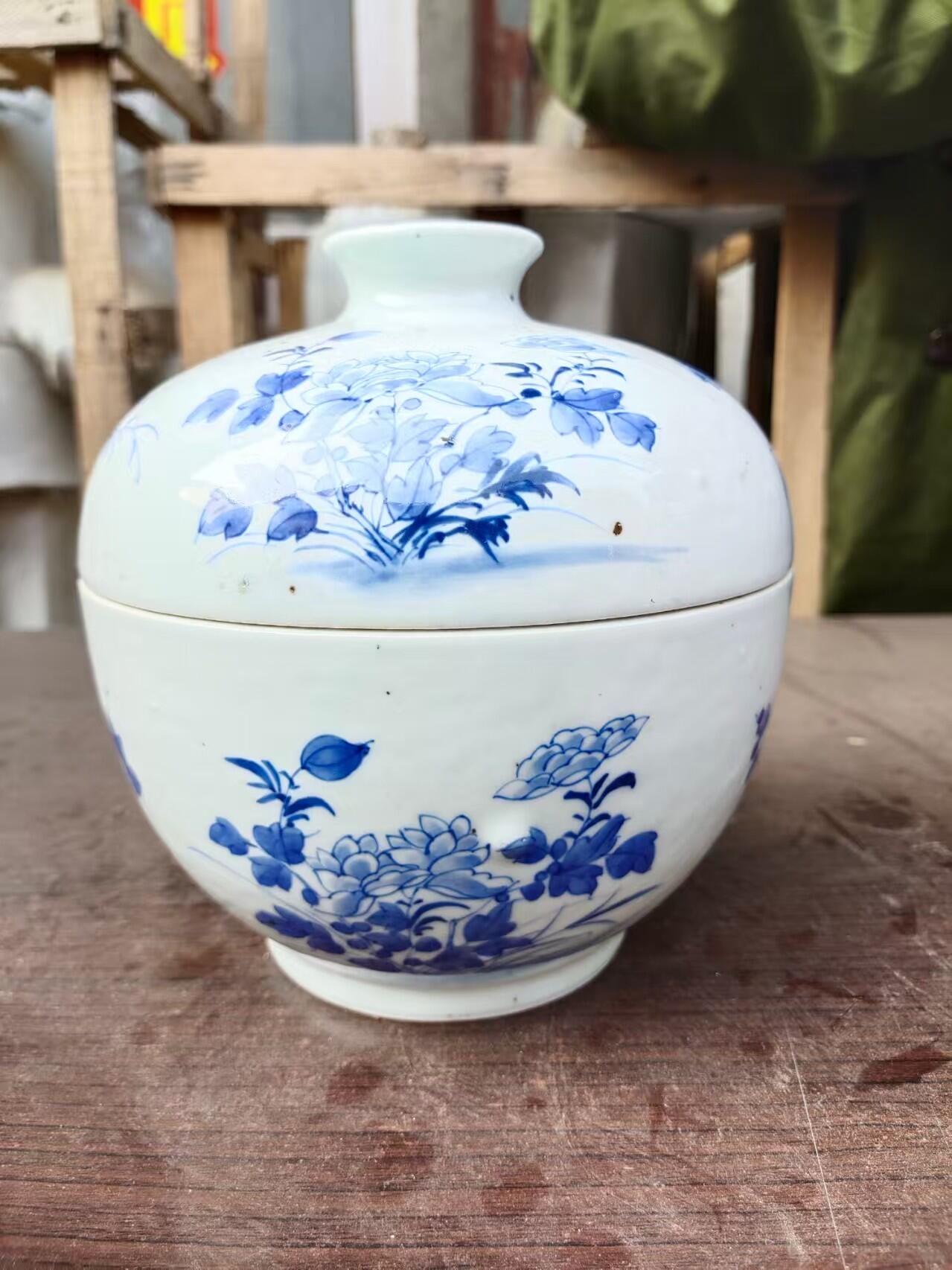 清代道光青花盖缸，画工好，器型好，尺寸大，完整漂亮