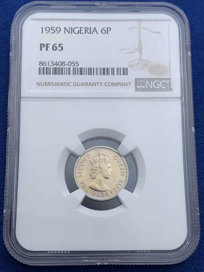 《竞宝斋》第425场 周日，周一  2场连拍 （全场包邮） - NGC PF65 尼日利亚1959年6便士精制币 少见品种 两面镜面感很强