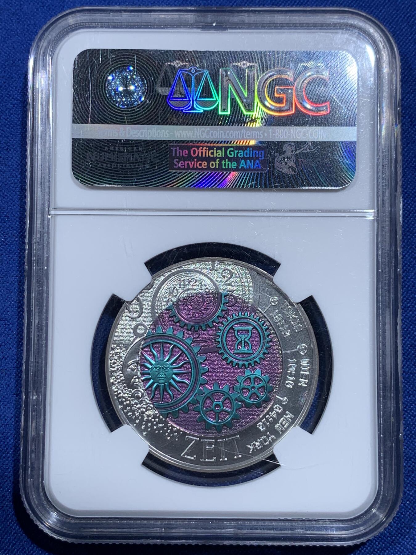 《竞宝斋》第425场 周日，周一  2场连拍 （全场包邮） 获奖币 NGC MS70 奥地利2016年时间25欧银铌双金属纪念币（克劳斯-2018年世界硬币大奖赛之最佳双金属币）