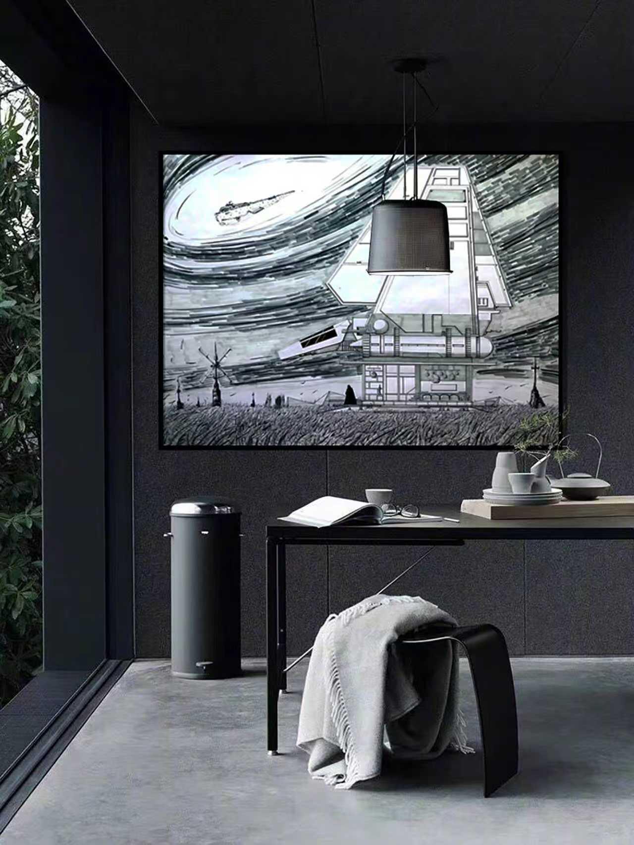 零元拍：歪歪亲笔签名系列作品装饰画，作品名称《宇宙穿梭机》，作品尺寸：0.8X0.6M，超厚300g泛太克艺术纸，爱普生原装墨水艺术微喷，限量200张，每张均有艺术家亲笔签名及手写编号，不含装裱