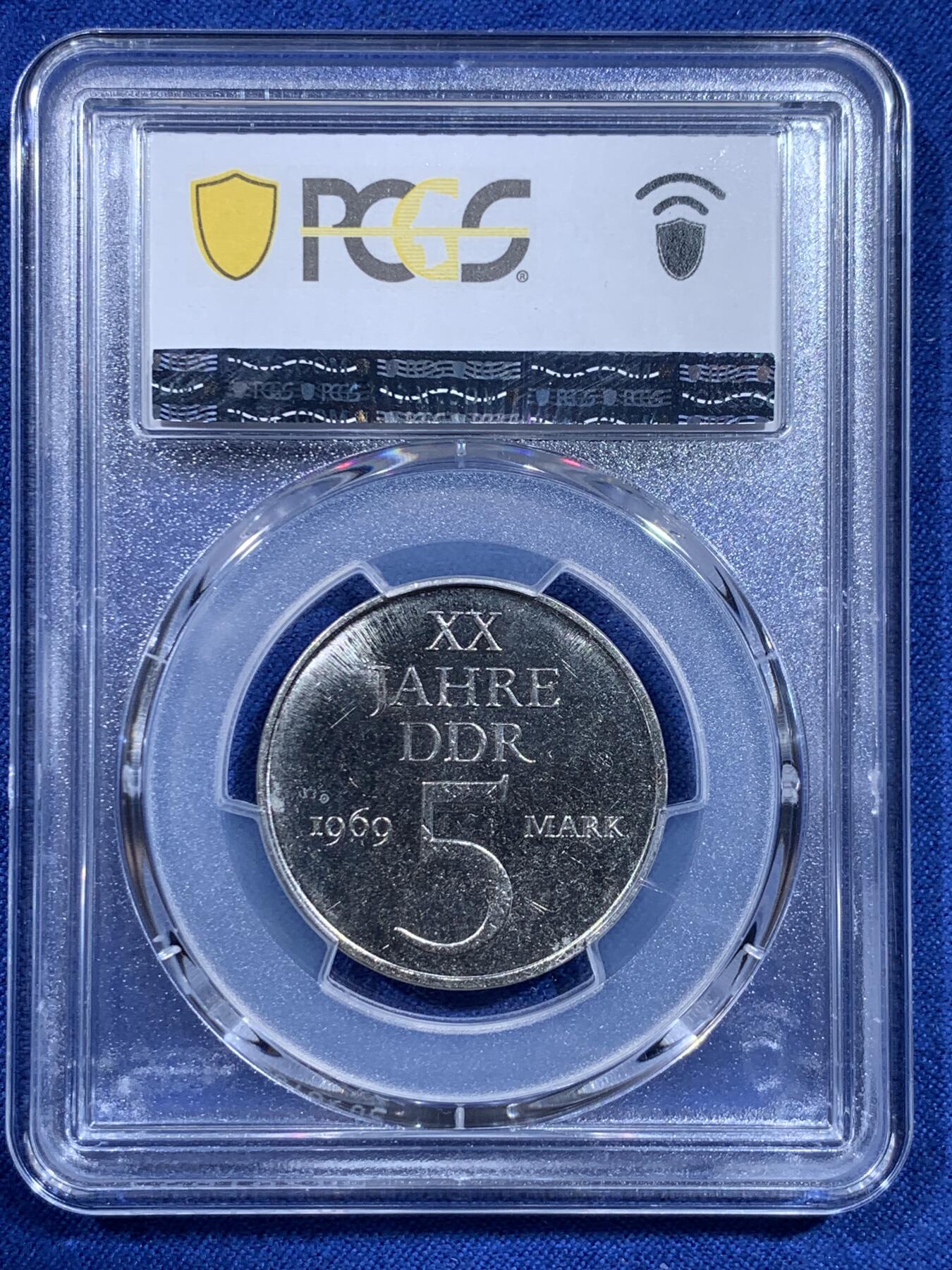《竞宝斋》第426场 周日，周一  2场连拍 （全场包邮） PCGS MS65 东德1969年5马克镍币