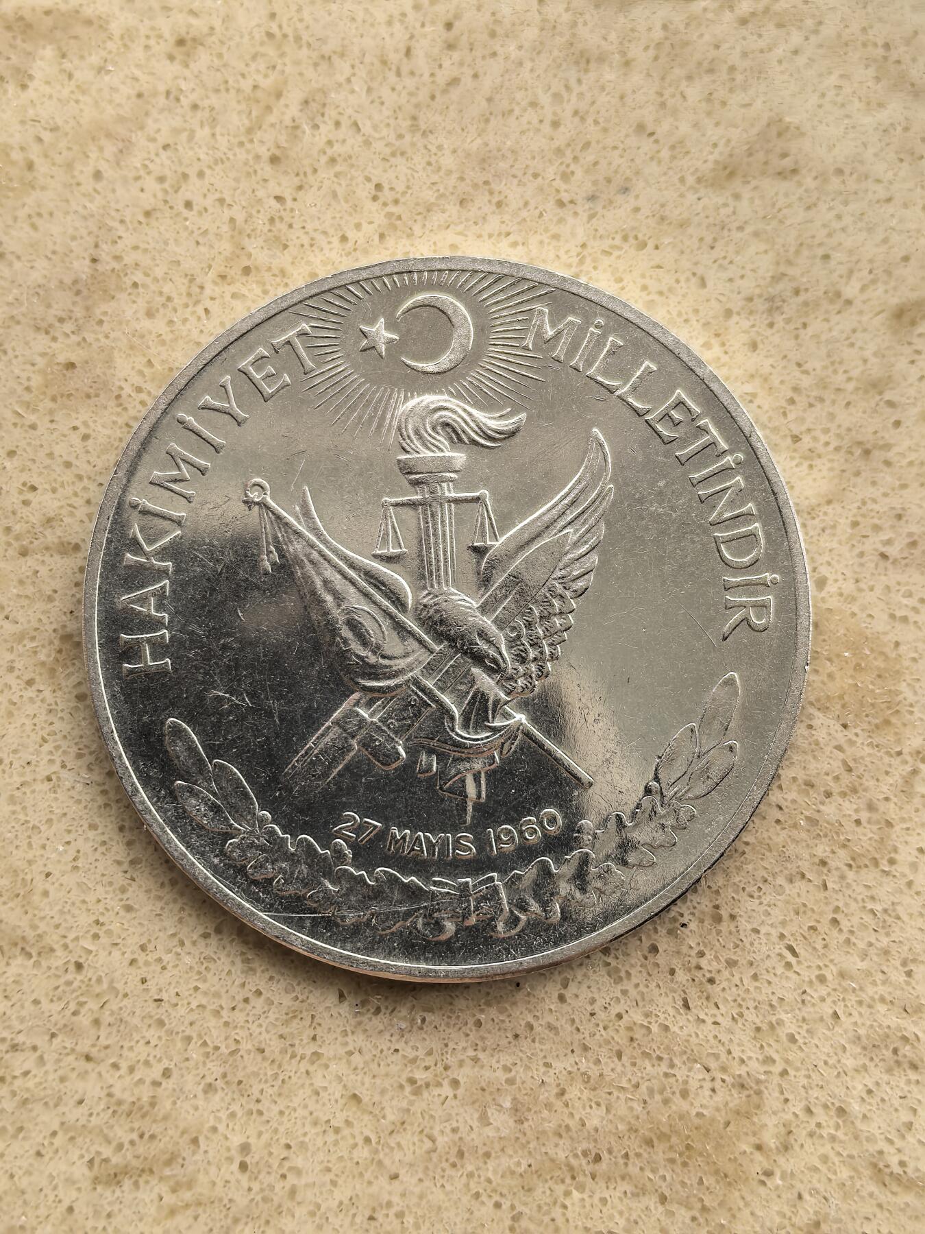 道一币馆币章第一百五十场 土耳其1960年5.27革命胜利日10里拉银币  15g 830S