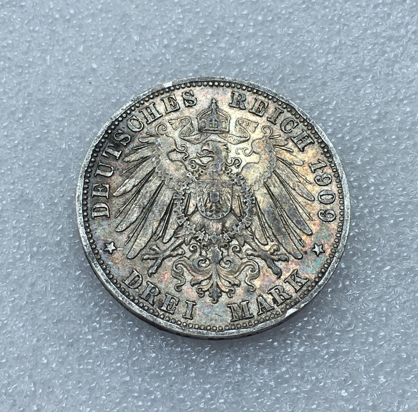 世界钱币专场拍卖 1910年德国巴伐利亚奥托3马克流通银币