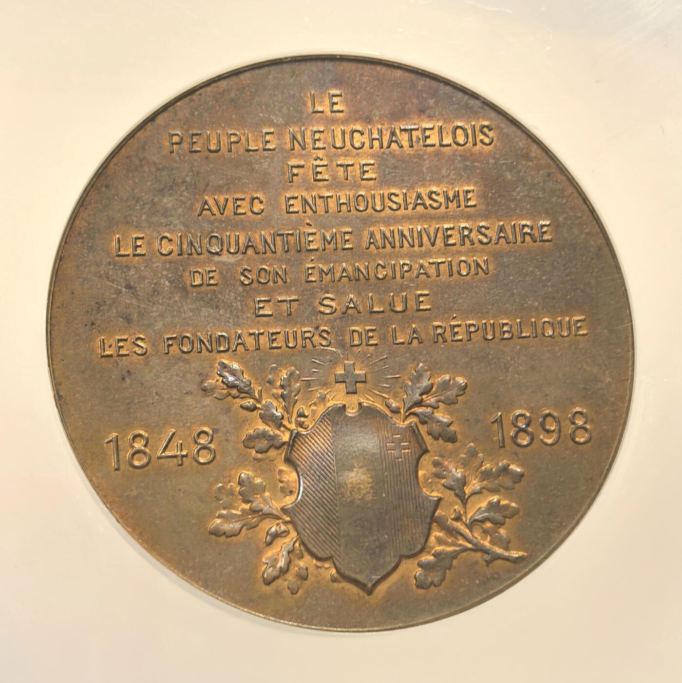 博洋堂世界钱币拍卖第142期（全场包邮） NGC MS63 瑞士1898年独立纪念巨大铜章，亚军分，更高只有一枚！原光RD，超高浮雕，工业革命经典代表作！