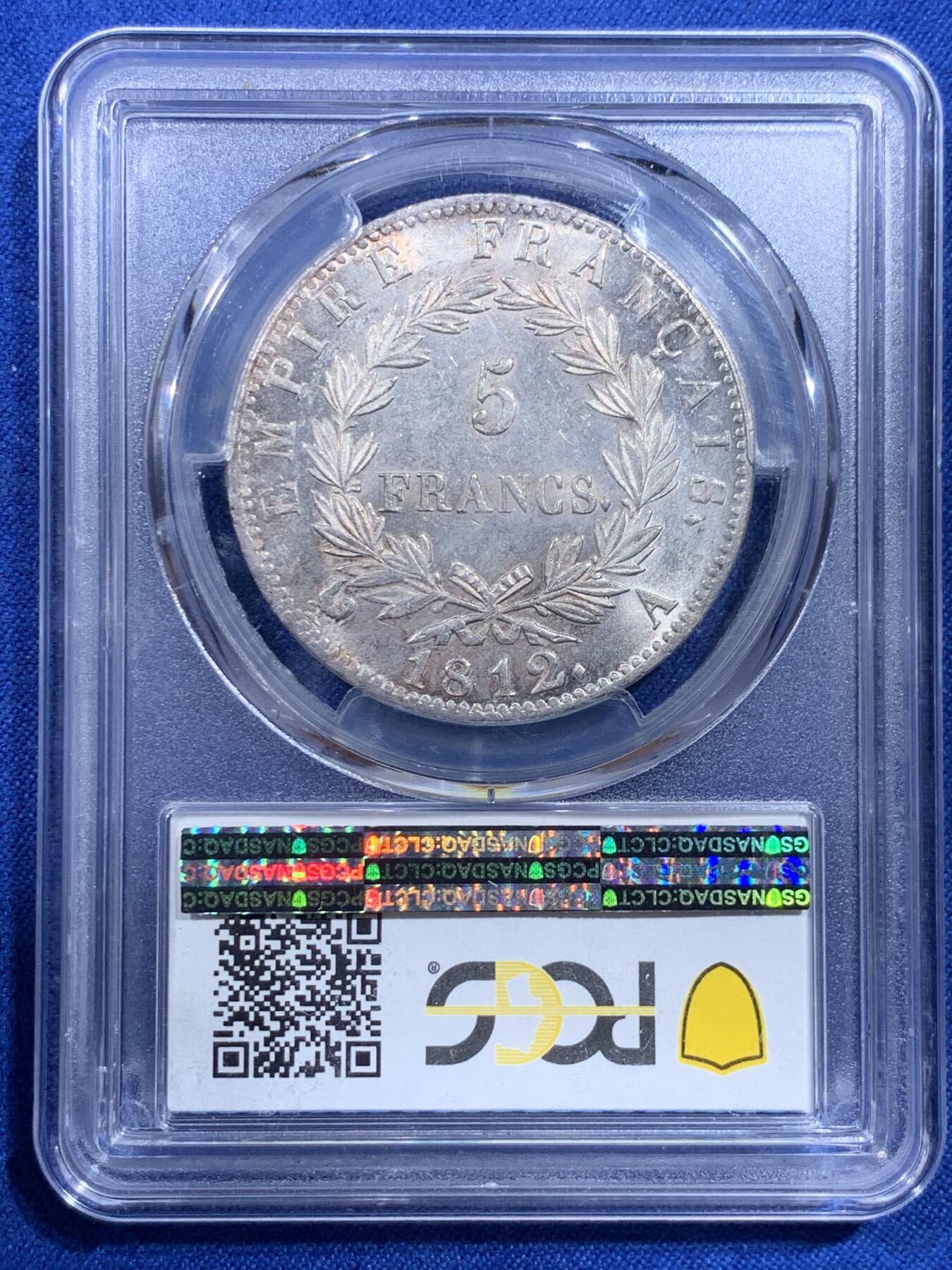 《竞宝斋》第426场 周日，周一  2场连拍 （全场包邮） PCGS MS61 法国 1812年 拿破仑 5法郎银币 不常见的年份 不俗的状态 光也好