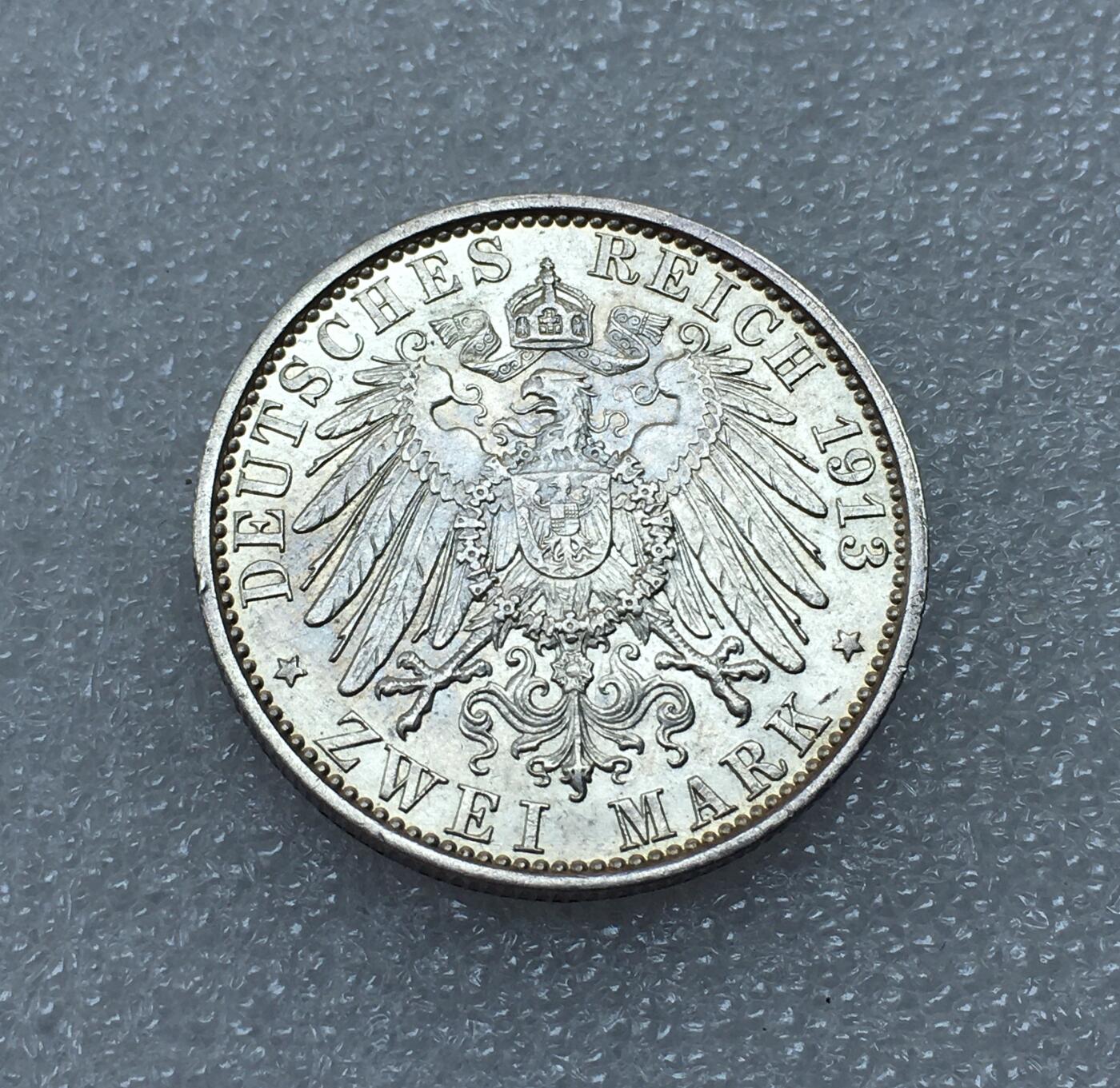 世界钱币专场拍卖 好品1913年德国普鲁士国王威廉二世花枝登基2马克银币