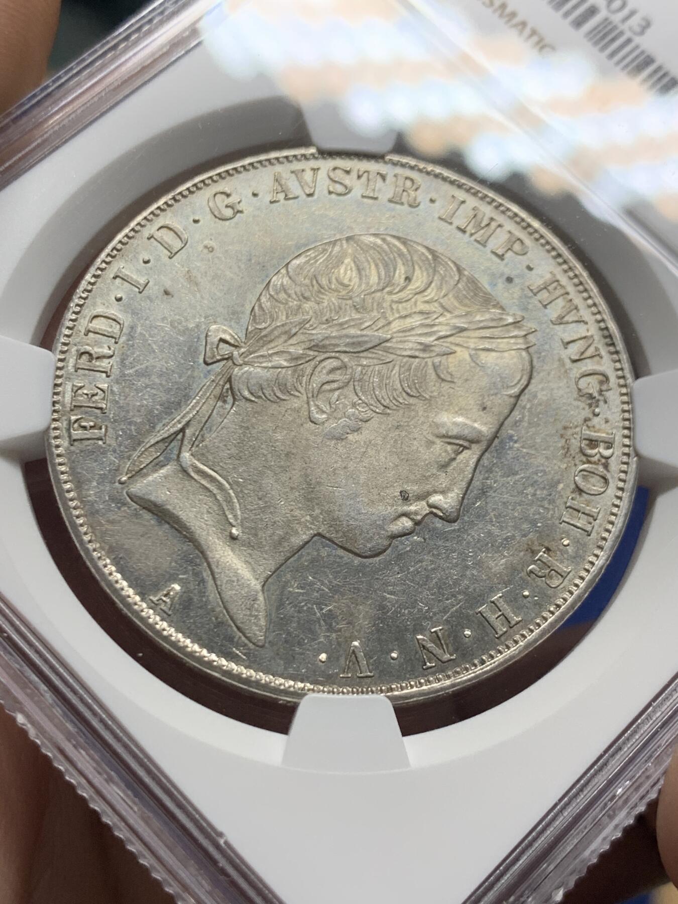 《竞宝斋》第426场 周日，周一  2场连拍 （全场包邮） 亚军分 NGC  MS62 奥地利帝国 1844年  斐迪南一世 泰勒大银币 少见的大头版本