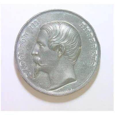 法国1855年 拿破仑三世+女神高浮雕精制大合金章 50MM - 法国1855年 拿破仑三世+女神高浮雕精制大合金章 50MM