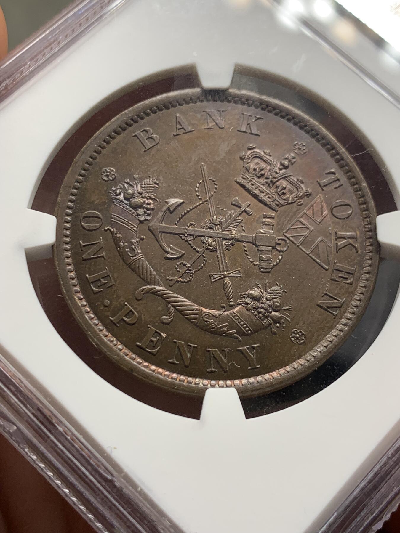 《竞宝斋》第426场 周日，周一  2场连拍 （全场包邮） 冠军分 NGC PF64RB 加拿大 1852年 马剑1便士TOKEN铜币 顶级状态 不二选择