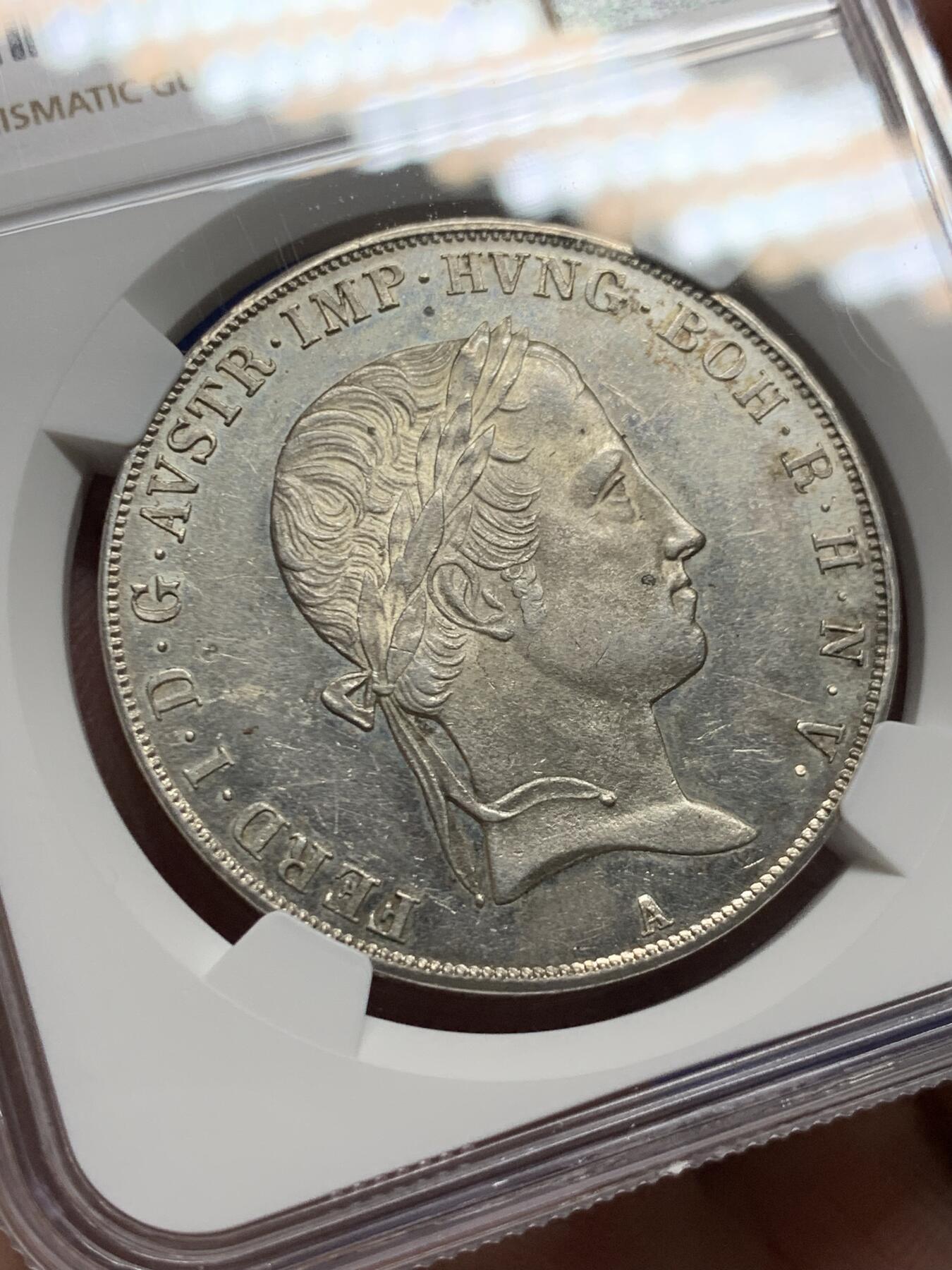 《竞宝斋》第426场 周日，周一  2场连拍 （全场包邮） 亚军分 NGC  MS62 奥地利帝国 1844年  斐迪南一世 泰勒大银币 少见的大头版本