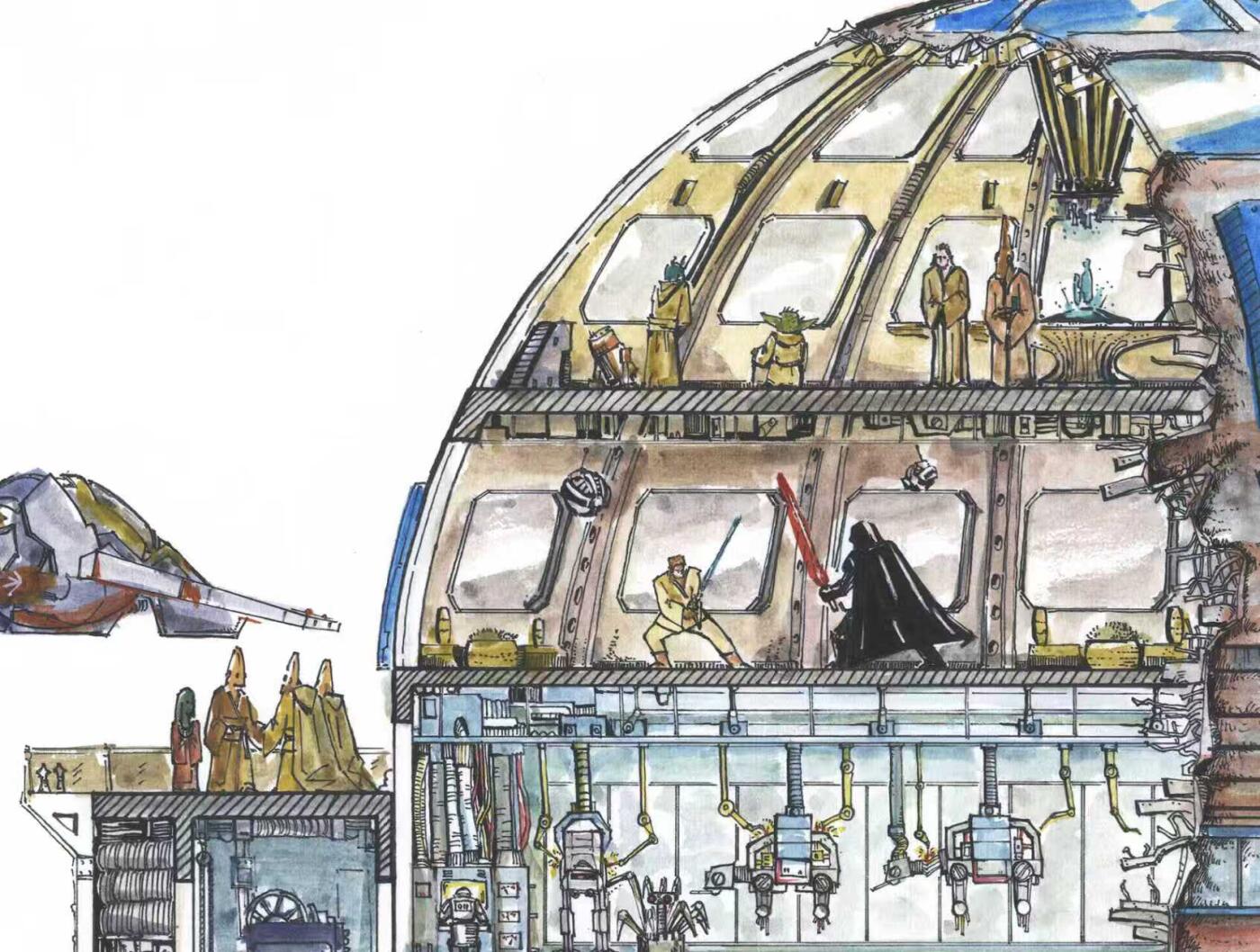 零元拍：歪歪亲笔签名系列作品装饰画作品。名称《R2D2大厦》彩色版，作品尺寸：0.6X0.9M，超厚300g泛太克艺术纸，爱普生原装墨水艺术微喷，限量200张，