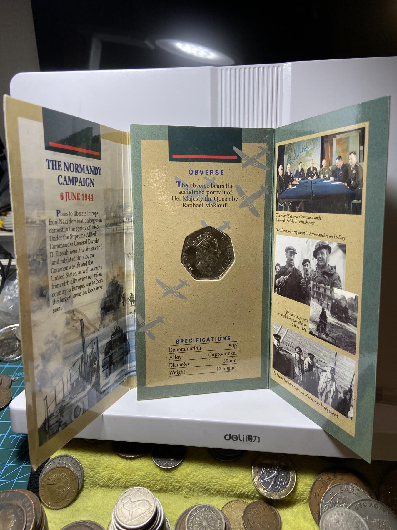 2025年第一百零五场(总第一百三十一场）外国好品散币(免佣金) 少见纸卡装–英国🇬🇧1994年50便士(诺曼底登陆50周年纪念币)