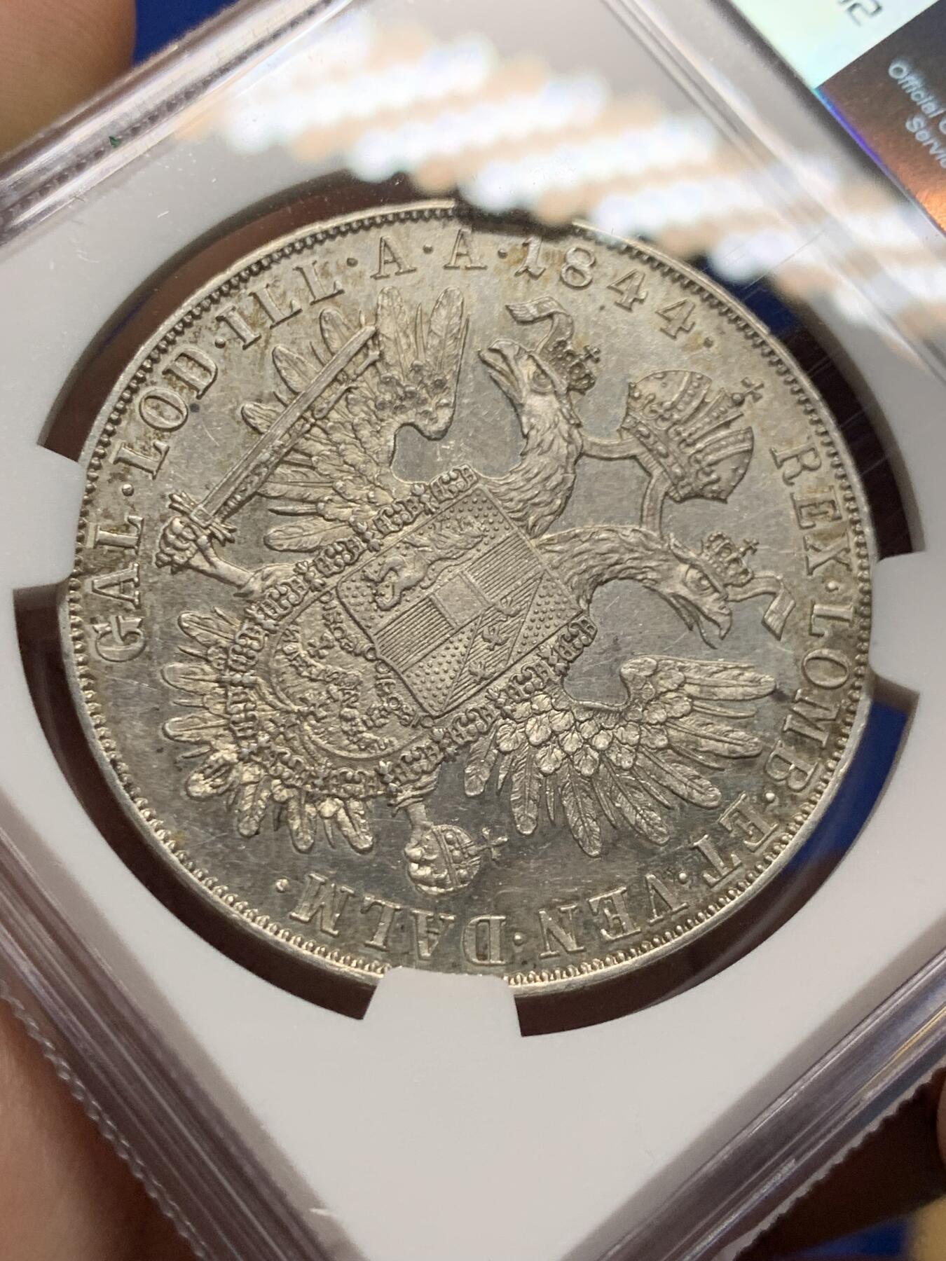 《竞宝斋》第426场 周日，周一  2场连拍 （全场包邮） 亚军分 NGC  MS62 奥地利帝国 1844年  斐迪南一世 泰勒大银币 少见的大头版本