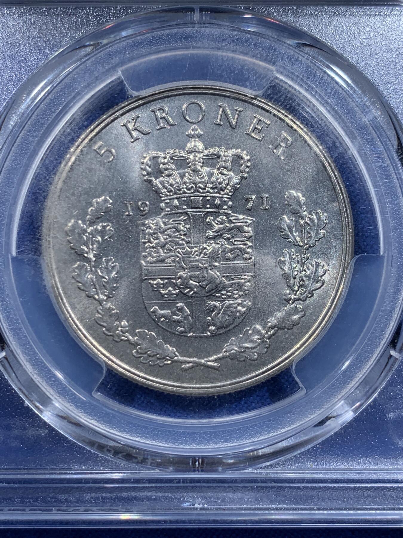 《竞宝斋》第426场 周日，周一  2场连拍 （全场包邮） PCGS MS64 丹麦1971年5克朗，亚军分，适合入手