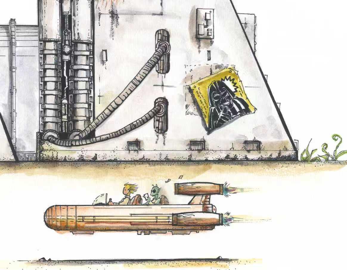 零元拍：歪歪亲笔签名系列作品装饰画作品。名称《R2D2大厦》彩色版，作品尺寸：0.6X0.9M，超厚300g泛太克艺术纸，爱普生原装墨水艺术微喷，限量200张，