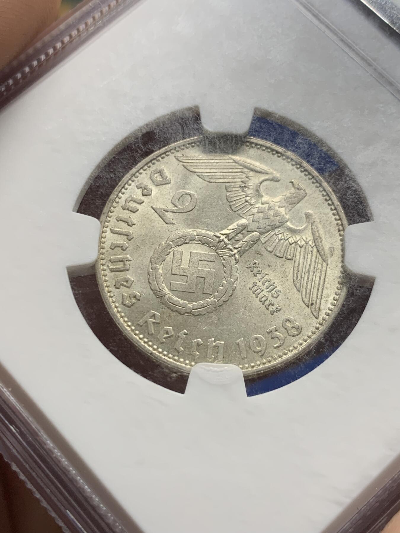 《竞宝斋》第426场 周日，周一  2场连拍 （全场包邮） NGC MS63 德国1938年少见E版兴登堡2马克银币