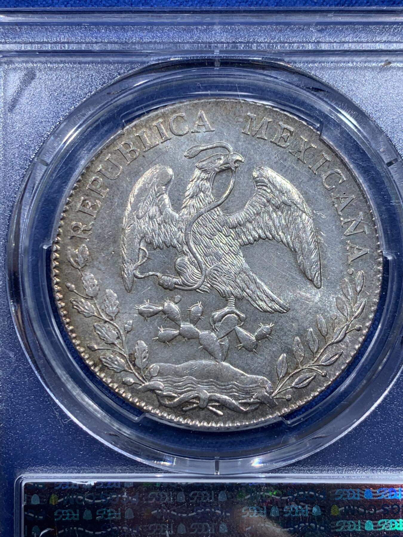 《竞宝斋》第426场 周日，周一  2场连拍 （全场包邮） PCGS MS64 墨西哥 1897 Mo AM 花边鹰洋 8R银币 亚军分，仅有一枚最高分。sbp原拍品，二三年拍卖660美元。五彩包浆，全深打。