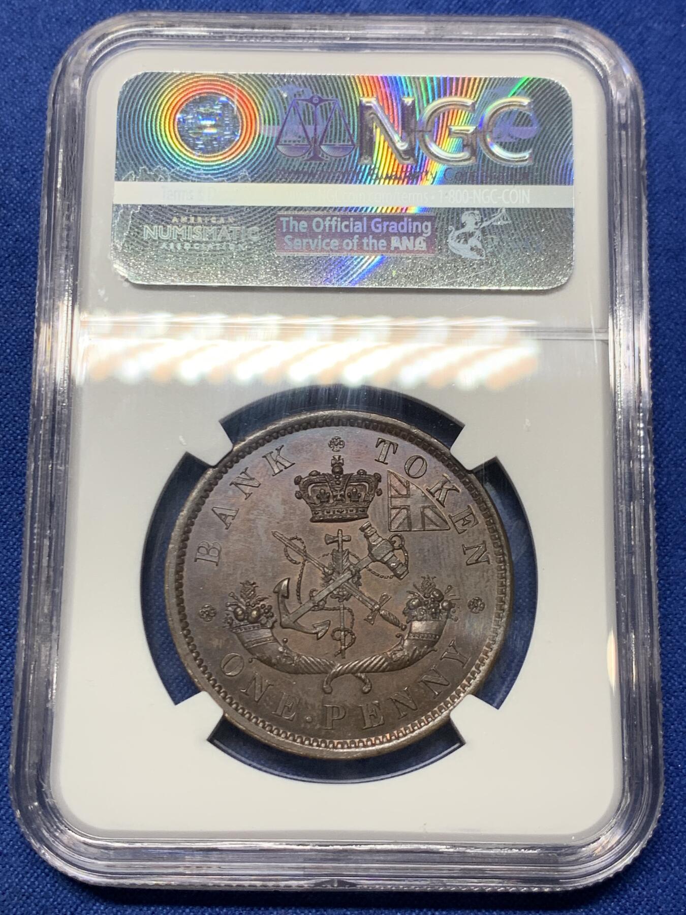 《竞宝斋》第426场 周日，周一  2场连拍 （全场包邮） 冠军分 NGC PF64RB 加拿大 1852年 马剑1便士TOKEN铜币 顶级状态 不二选择